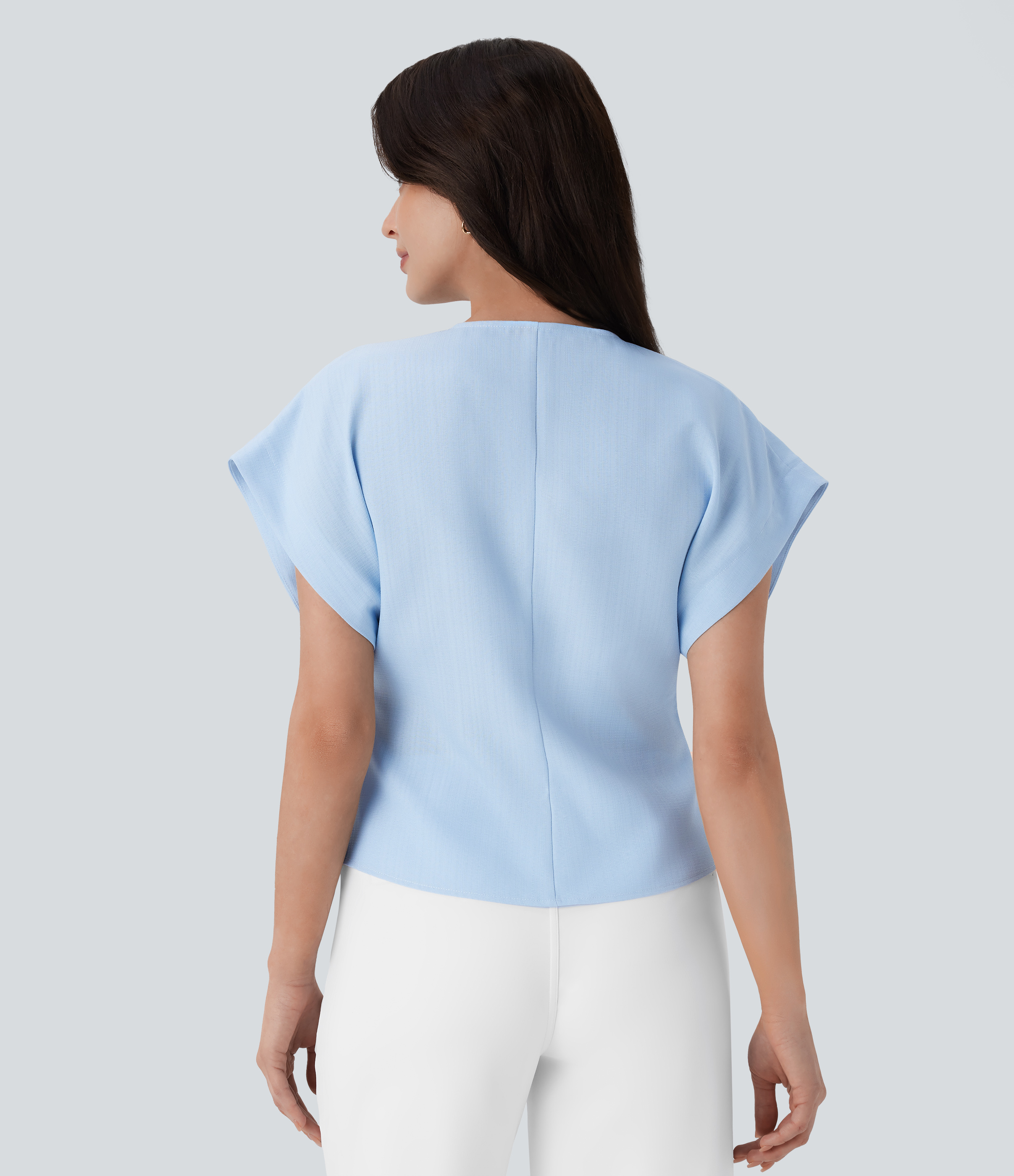 Halara Crossover V Neck Batwing Sleeve Snap Button Work Top Tank Top - Ice Water - XS golf tops halter top tunic tops sleeveless tops 