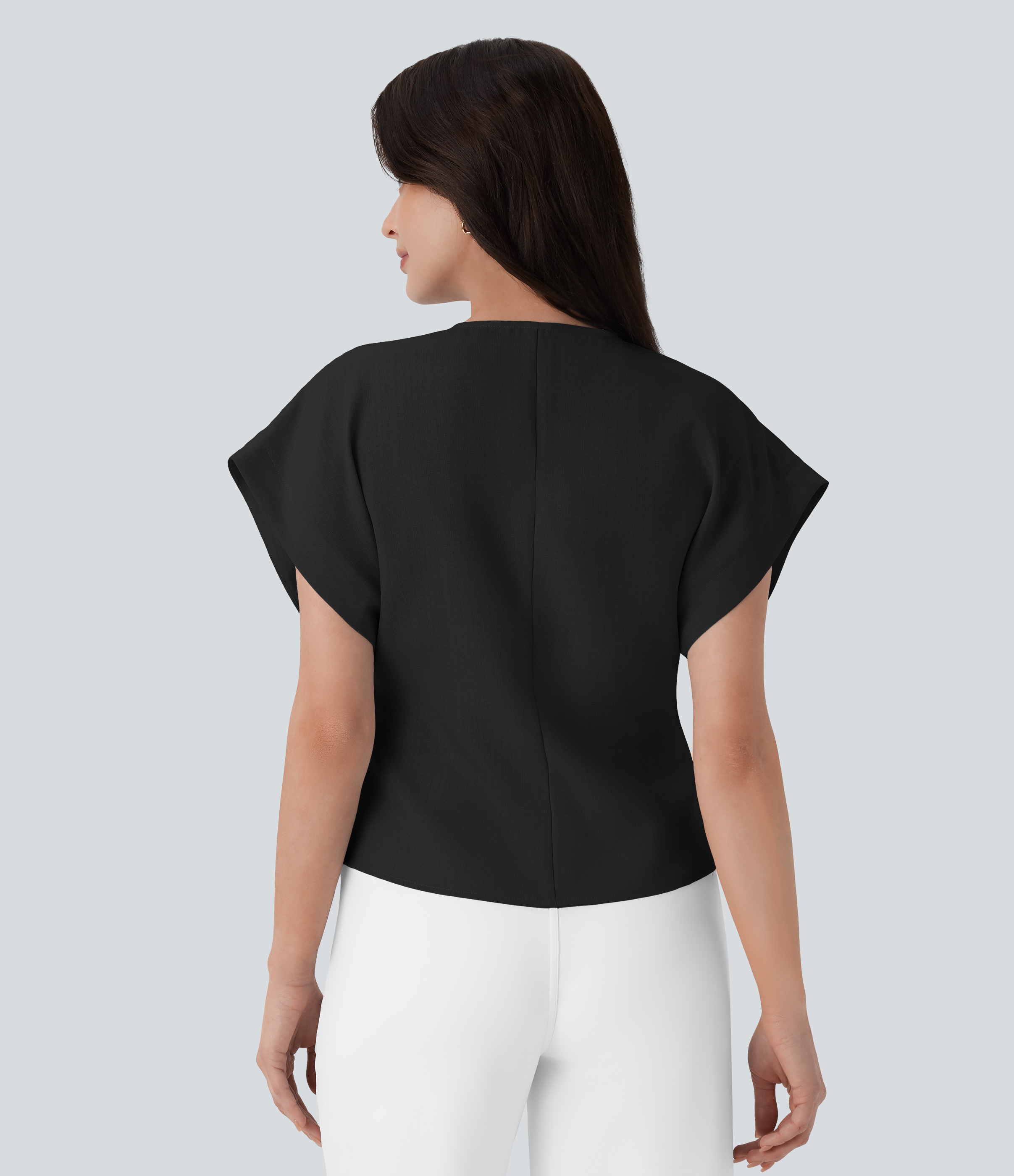 Halara Crossover V Neck Batwing Sleeve Snap Button Work Top Tank Top - Black - S golf tops halter top tunic tops sleeveless tops backless top 