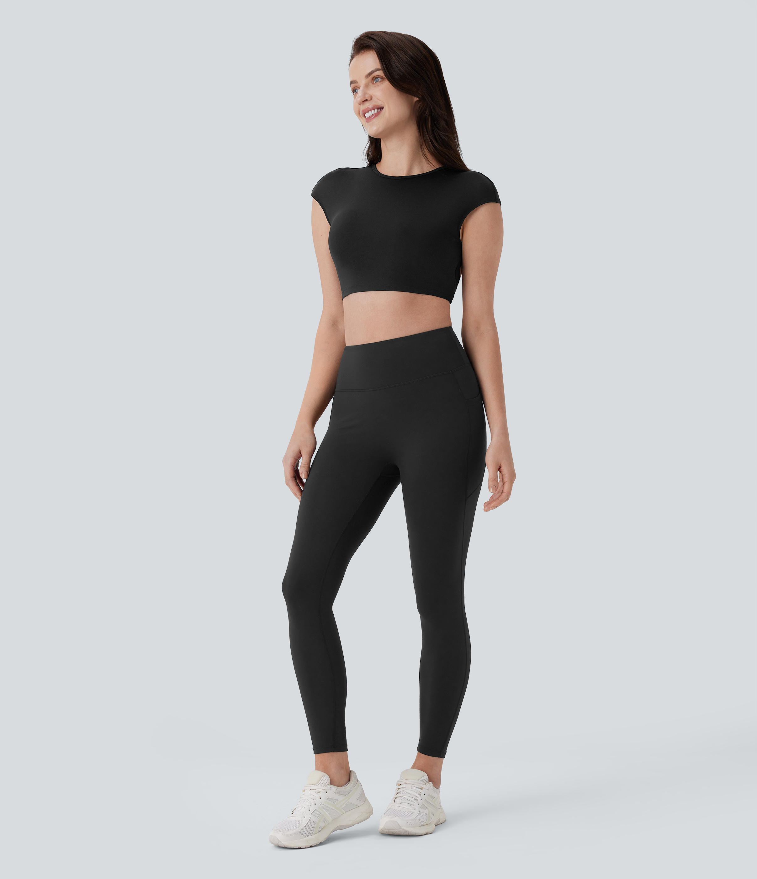 Halara Softlyzeroв„ў Airy Backless Twisted Cropped Skinny Cool Touch Yoga Tank Top Tank Top - Black - L golf tops halter top tunic tops 