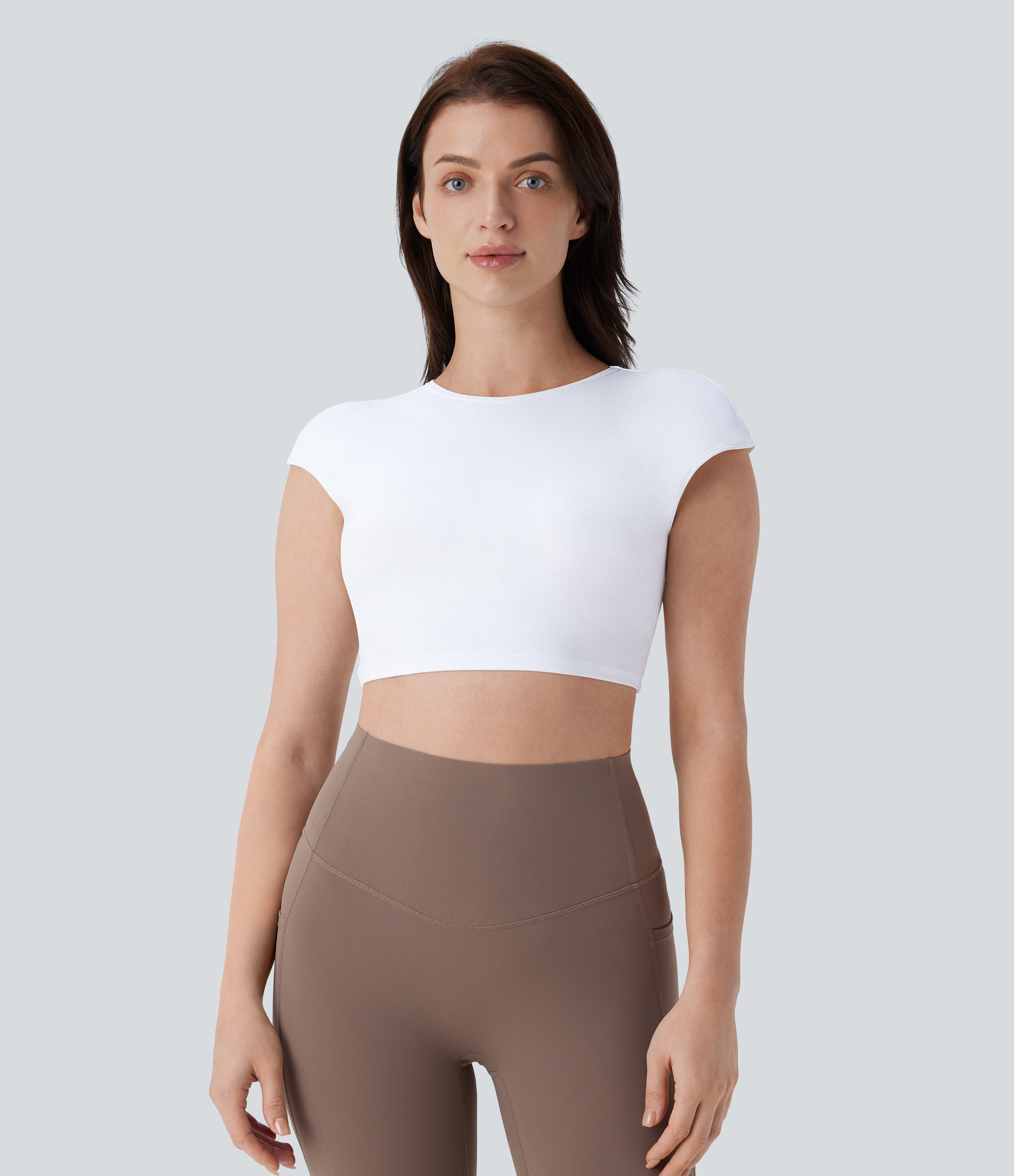 Halara Softlyzeroв„ў Airy Backless Twisted Cropped Skinny Cool Touch Yoga Tank Top Tank Top - White - L golf tops halter top tunic tops 