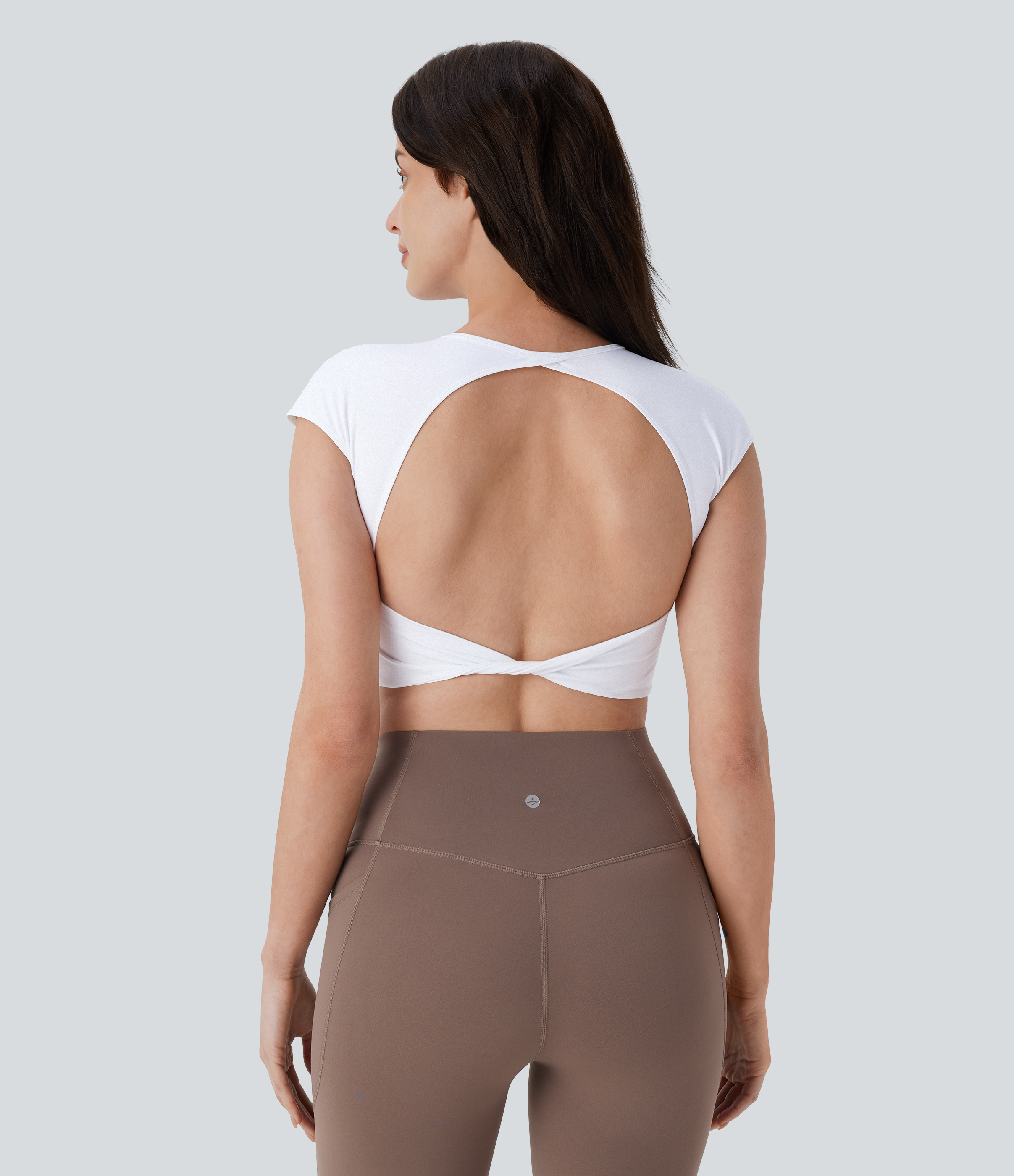 Halara Softlyzeroв„ў Airy Backless Twisted Cropped Skinny Cool Touch Yoga Tank Top Tank Top - White - L golf tops halter top tunic tops 