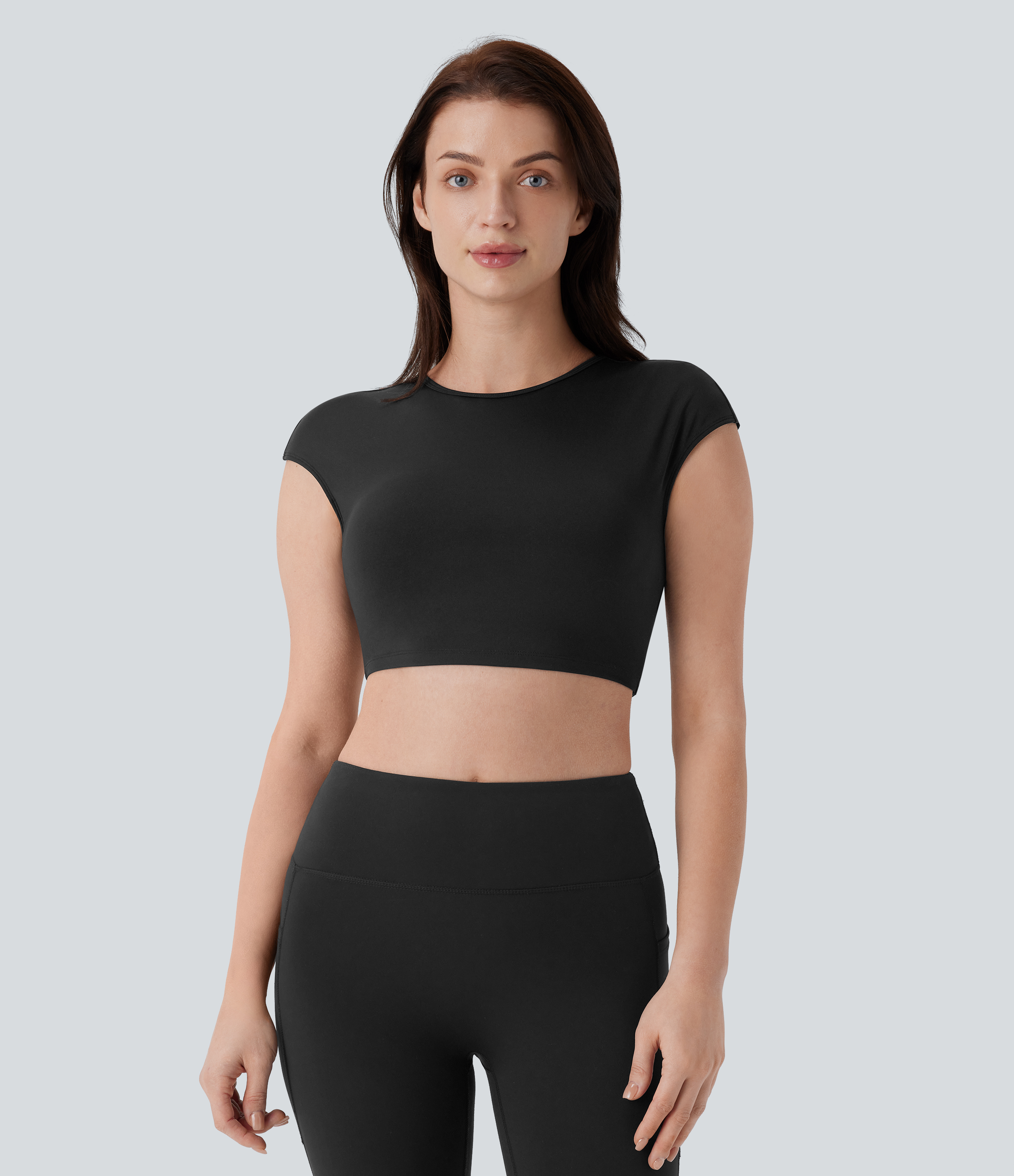 Halara Softlyzeroв„ў Airy Backless Twisted Cropped Skinny Cool Touch Yoga Tank Top Tank Top - Black - L golf tops halter top tunic tops 