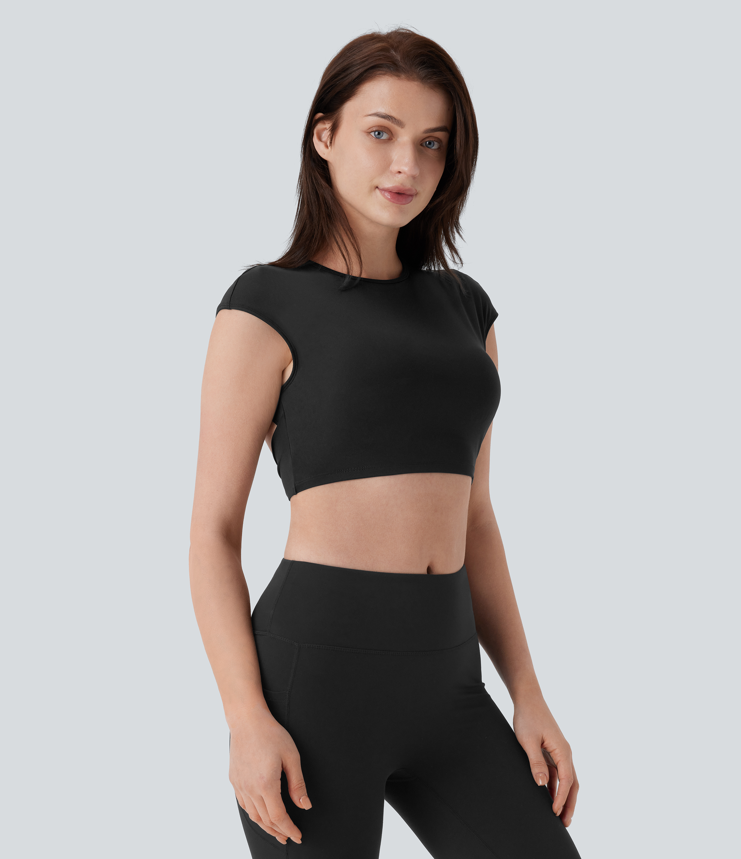 Halara Softlyzeroв„ў Airy Backless Twisted Cropped Skinny Cool Touch Yoga Tank Top Tank Top - Black - L golf tops halter top tunic tops 