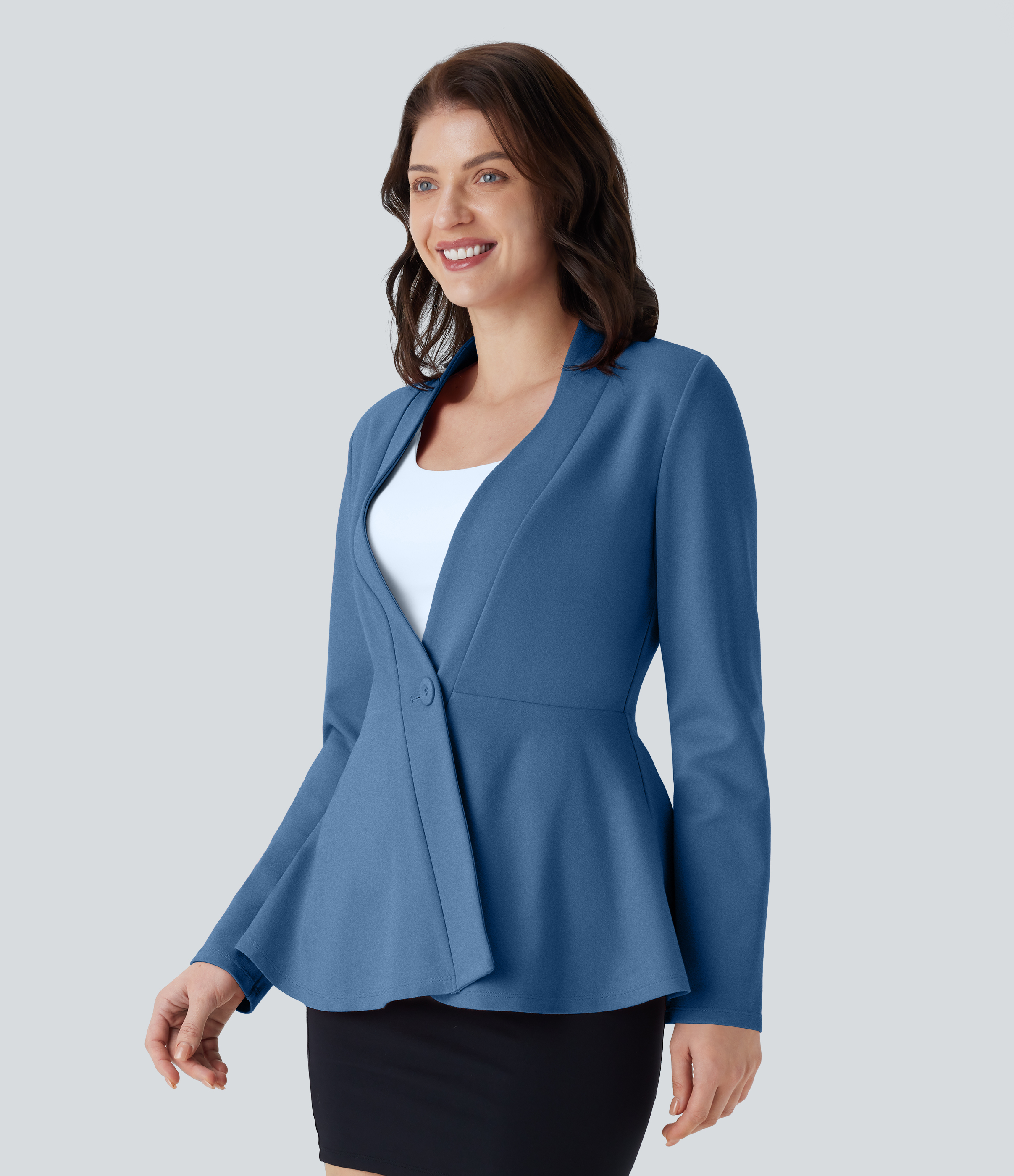 Halara V Neck Single Button Front Work Peplum Jacket  - Stellar - M 