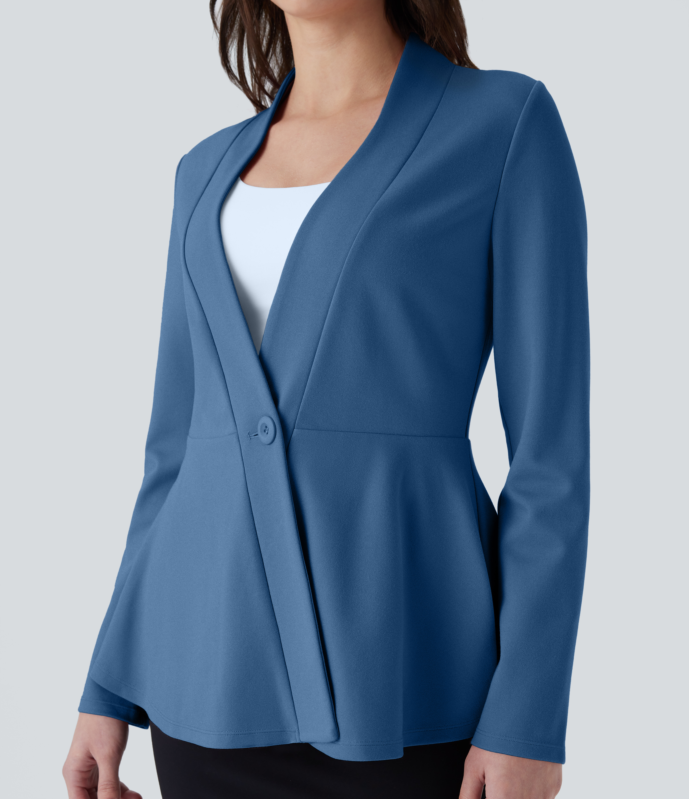 Halara V Neck Single Button Front Work Peplum Jacket  - Stellar - M 