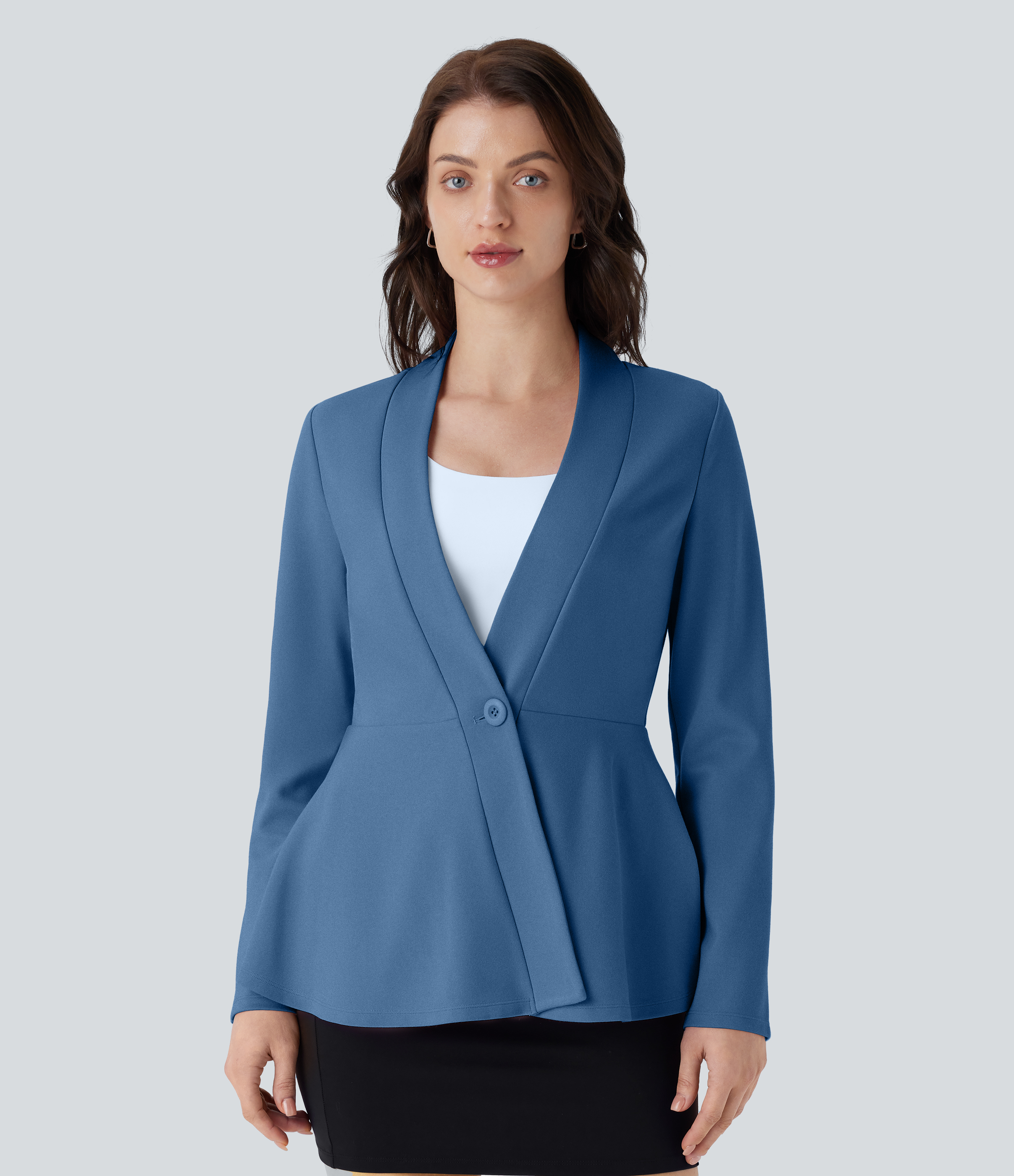 Halara V Neck Single Button Front Work Peplum Jacket  - Stellar - M 