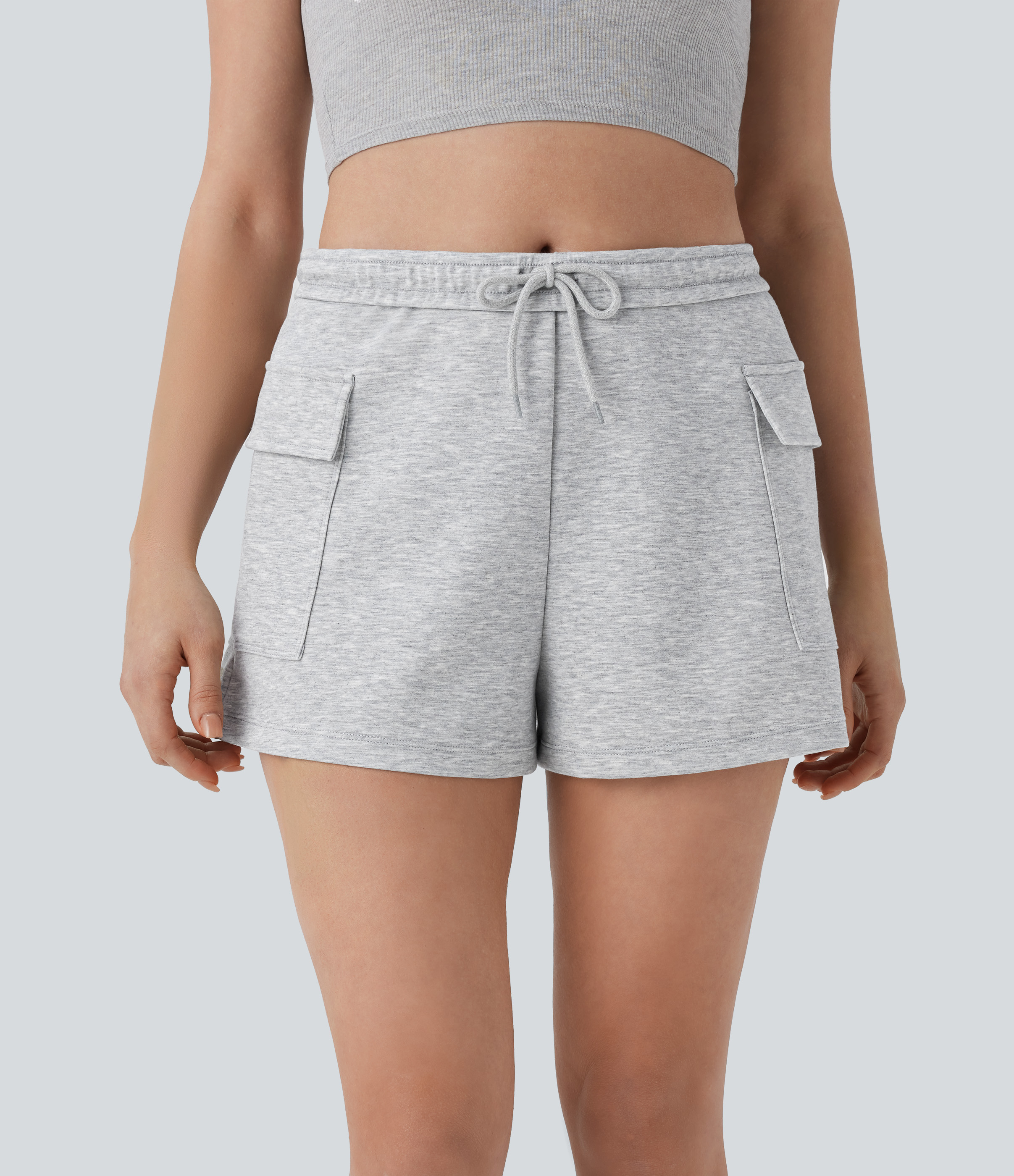 Halara High Waisted Foldover Drawstring Side Flap Pocket Casual Shorts  - Fog Gray - L booty shorts compression shorts yoga shorts 