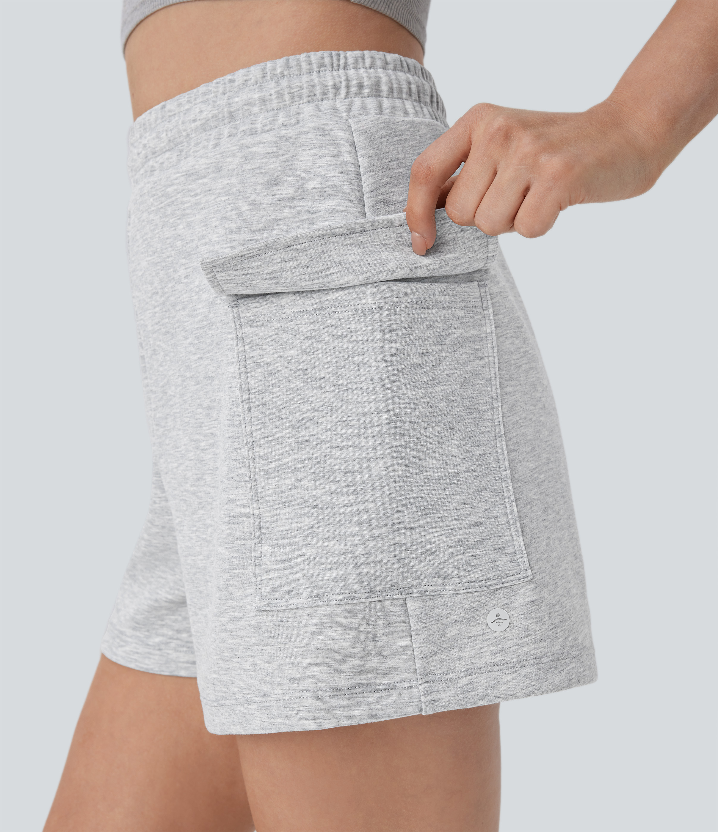 Halara High Waisted Foldover Drawstring Side Flap Pocket Casual Shorts  - Fog Gray - L booty shorts compression shorts yoga shorts 