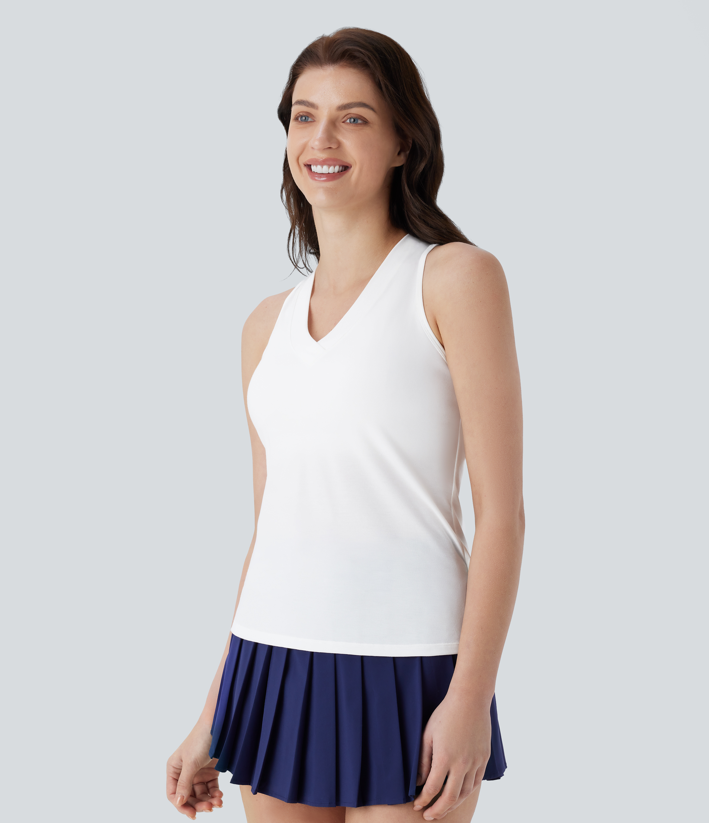 Halara V Neck Cut Out Contrast Mesh Quick Dry Tennis Tank Top Tank Top - White - L golf tops halter top tunic tops sleeveless tops 