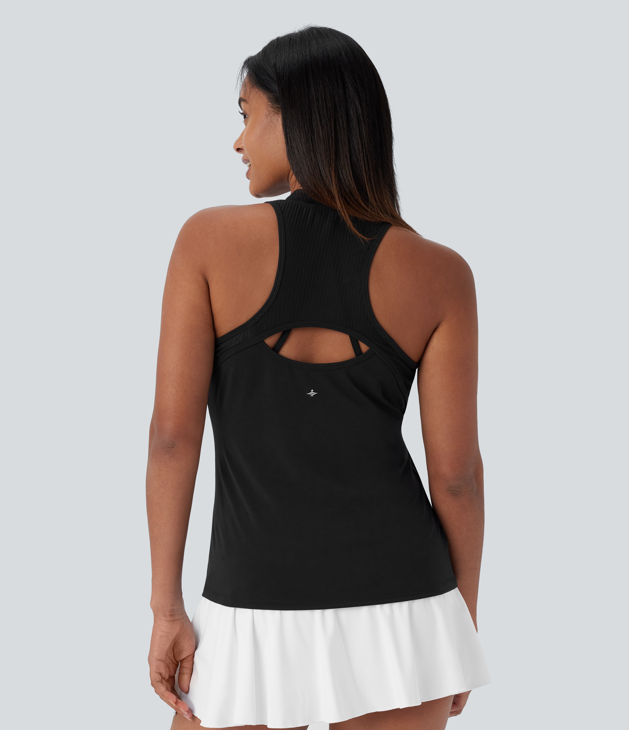Halara V Neck Cut Out Contrast Mesh Quick Dry Tennis Tank Top Tank Top - Black - M golf tops halter top tunic tops sleeveless tops 