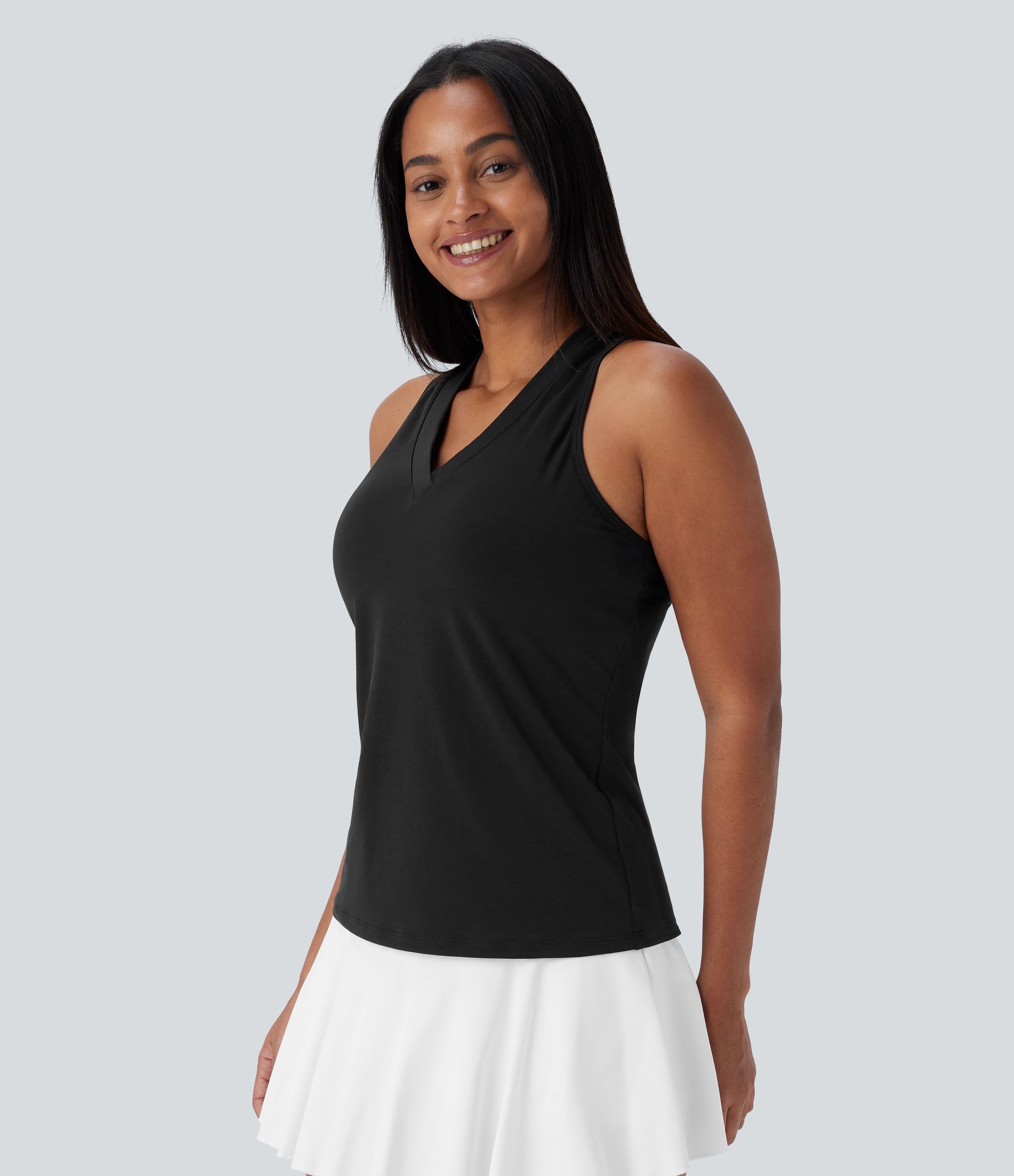 Halara V Neck Cut Out Contrast Mesh Quick Dry Tennis Tank Top Tank Top - Black - M golf tops halter top tunic tops sleeveless tops 