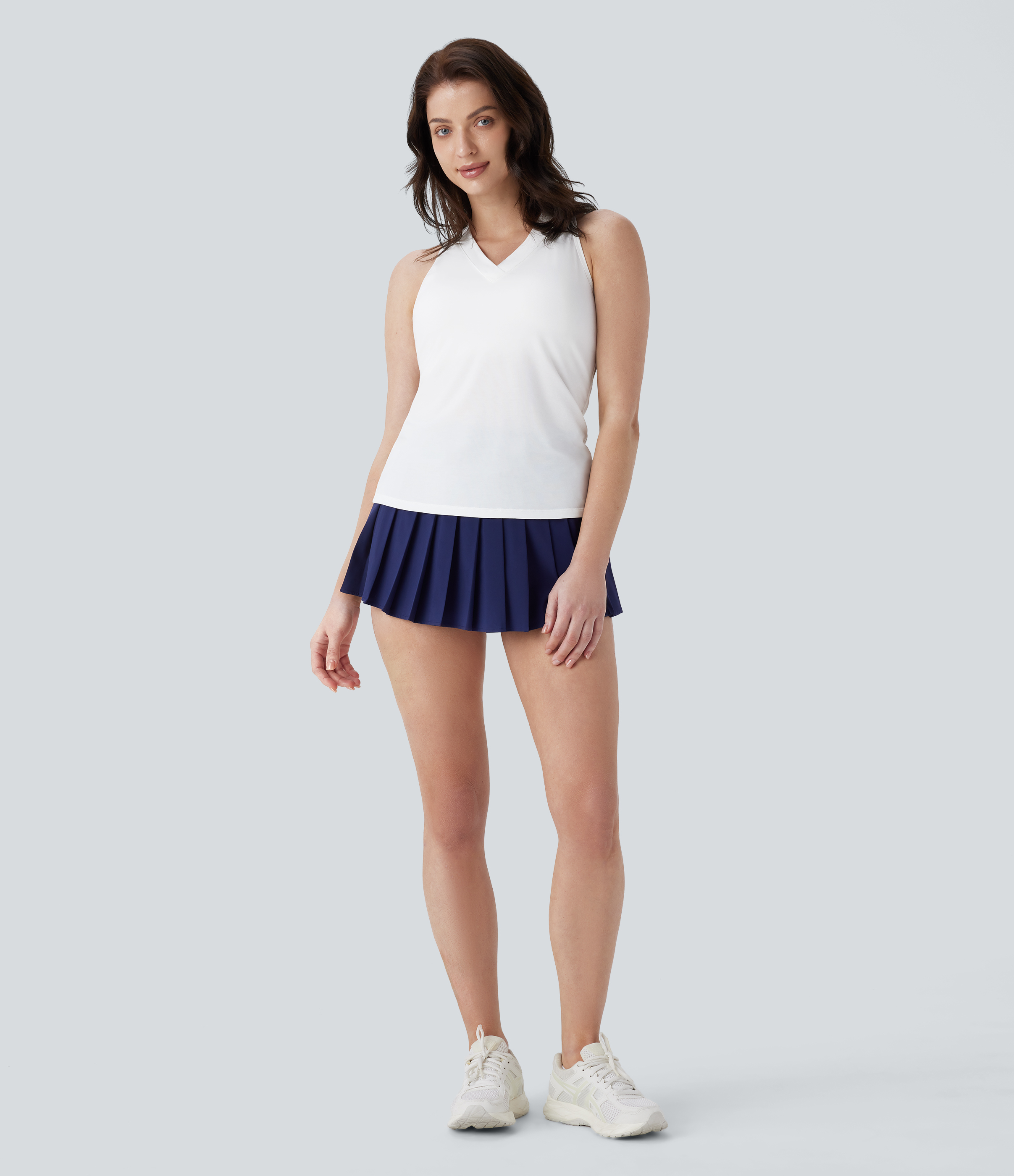 Halara V Neck Cut Out Contrast Mesh Quick Dry Tennis Tank Top Tank Top - White - L golf tops halter top tunic tops sleeveless tops 