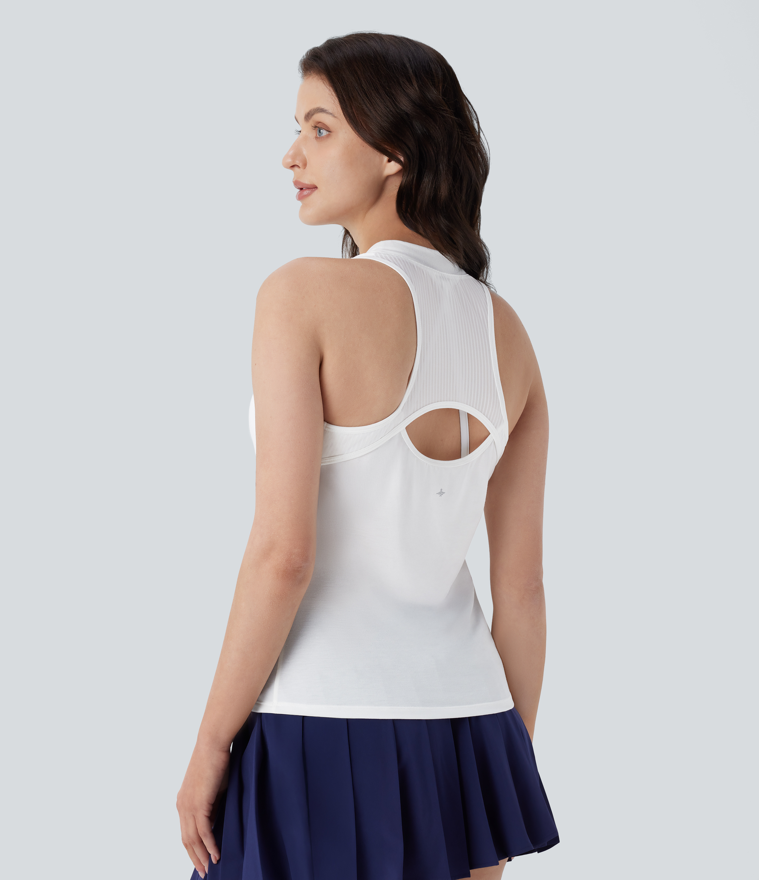 Halara V Neck Cut Out Contrast Mesh Quick Dry Tennis Tank Top Tank Top - White - L golf tops halter top tunic tops sleeveless tops 