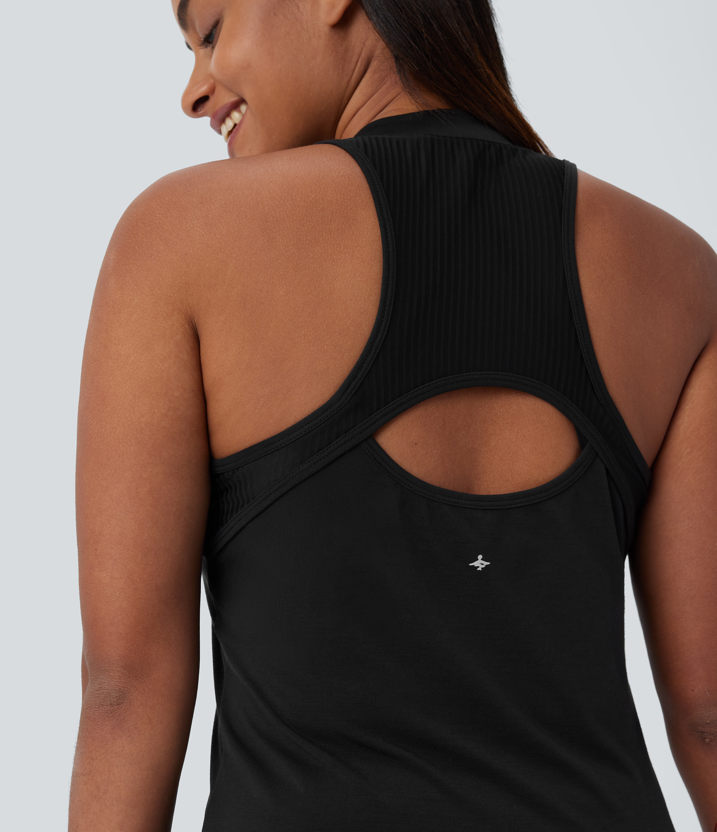 Halara V Neck Cut Out Contrast Mesh Quick Dry Tennis Tank Top Tank Top - Black - M golf tops halter top tunic tops sleeveless tops 