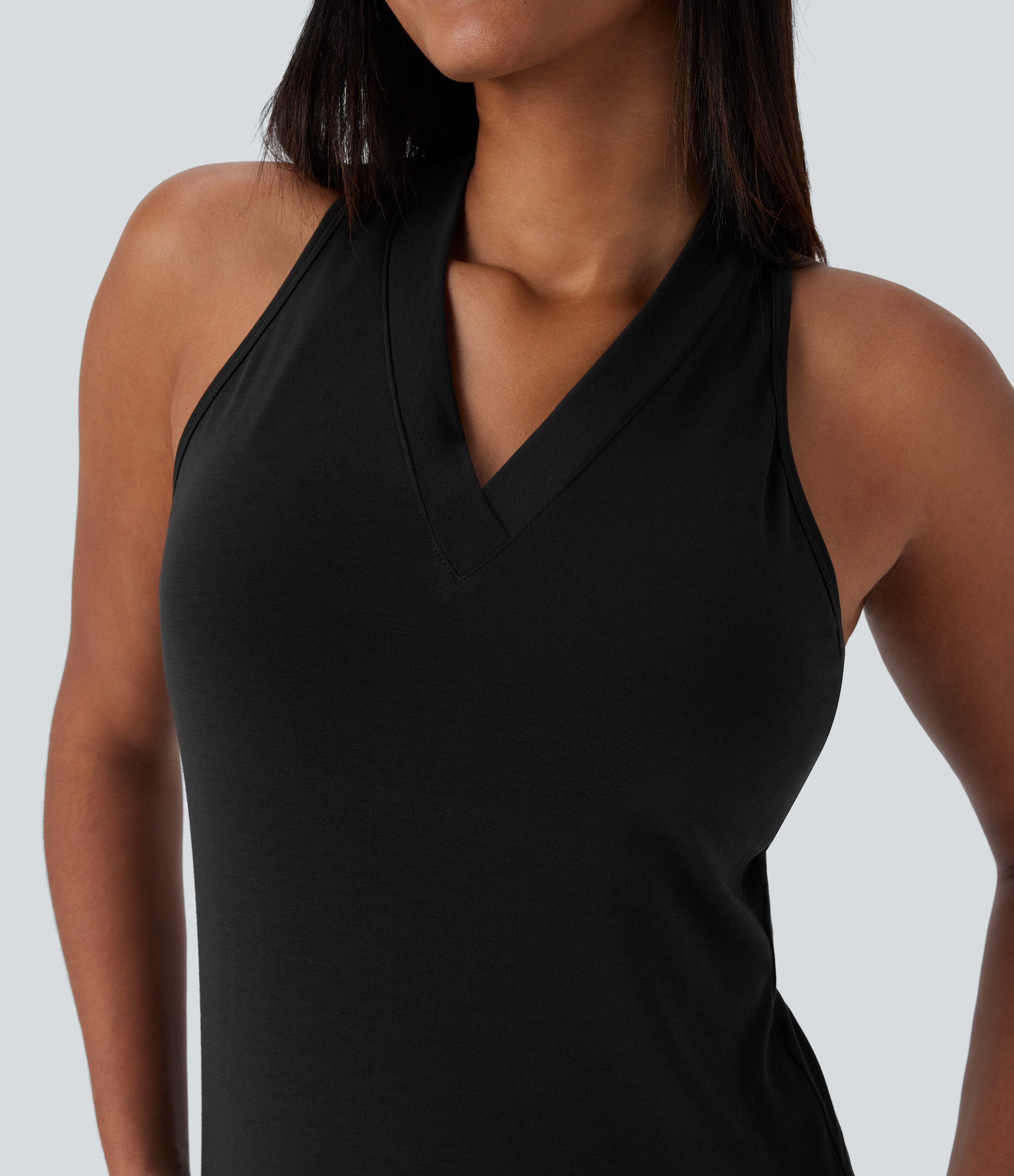Halara V Neck Cut Out Contrast Mesh Quick Dry Tennis Tank Top Tank Top - Black - M golf tops halter top tunic tops sleeveless tops 