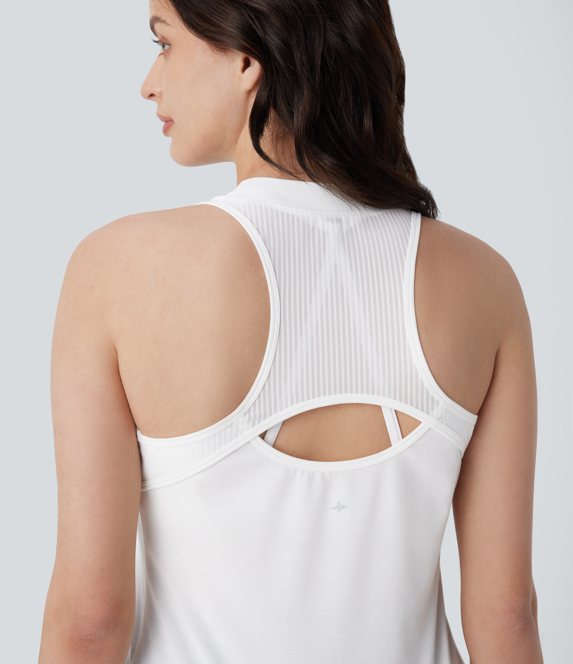 Halara V Neck Cut Out Contrast Mesh Quick Dry Tennis Tank Top Tank Top - White - L golf tops halter top tunic tops sleeveless tops 