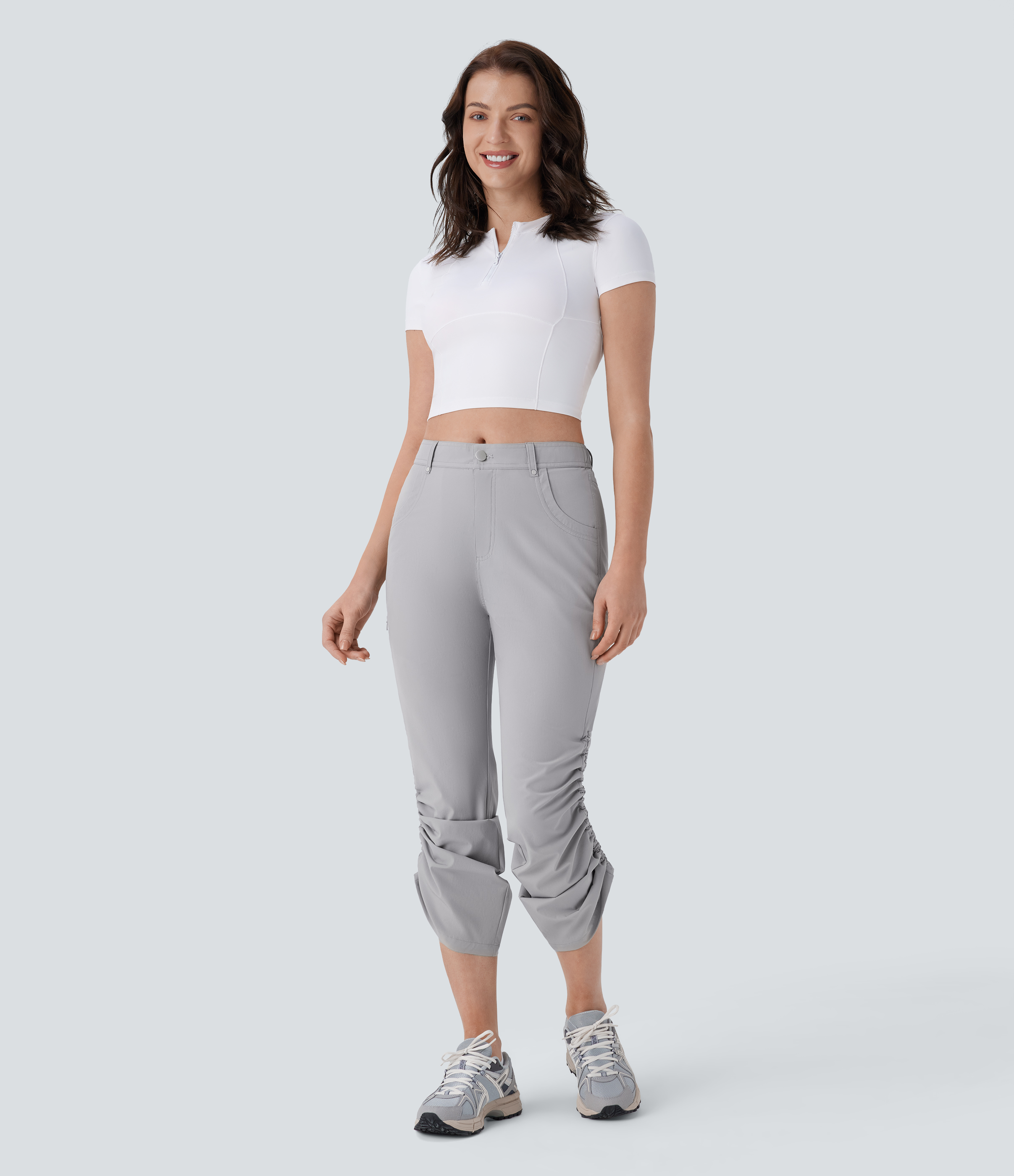 Halara Mid Rise Multiple Pockets Zipper Drawstring Cool Touch Hiking Pants  - Koala Grey - M(regular) 