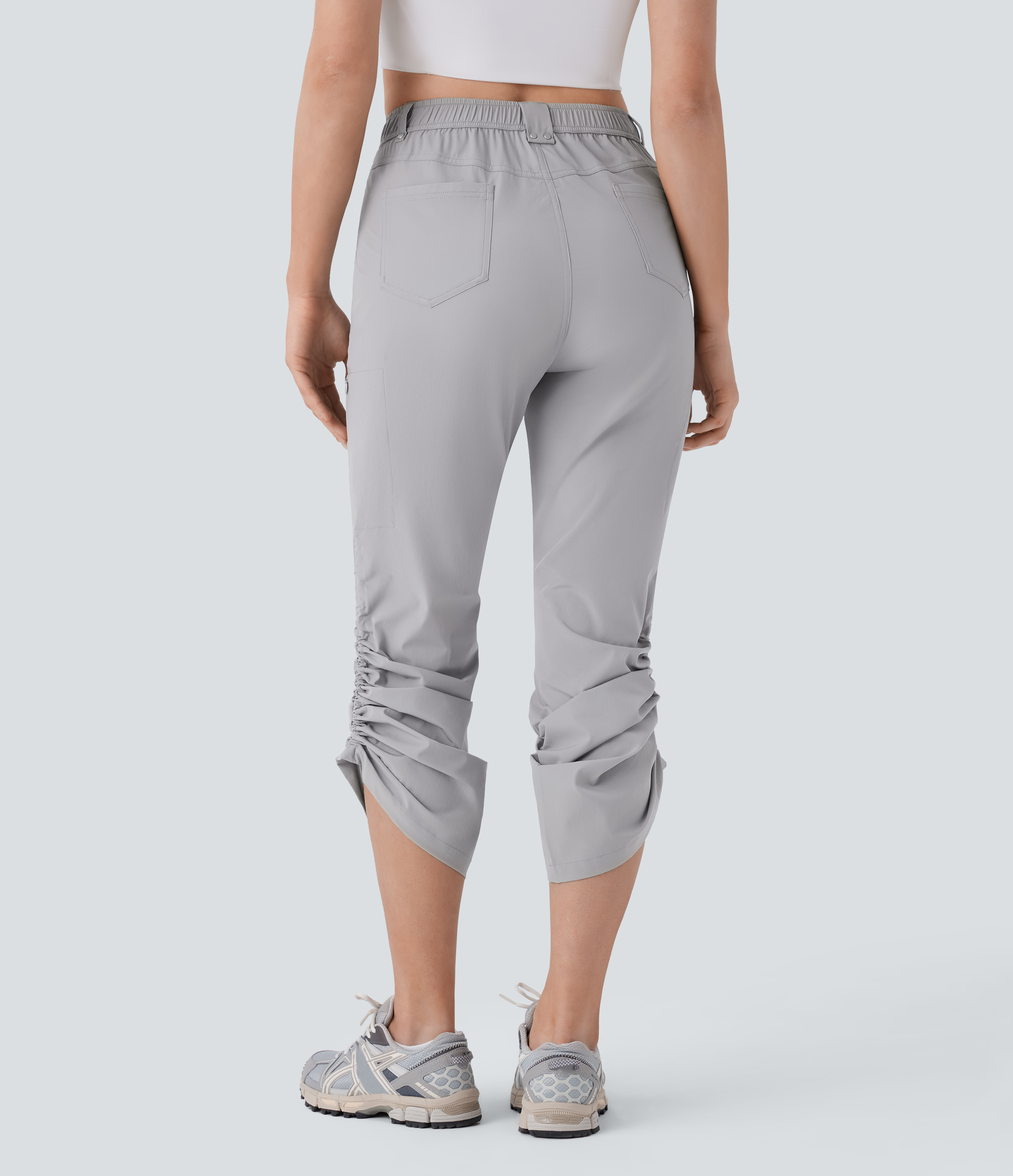 Halara Mid Rise Multiple Pockets Zipper Drawstring Cool Touch Hiking Pants  - Koala Grey - M(regular) 