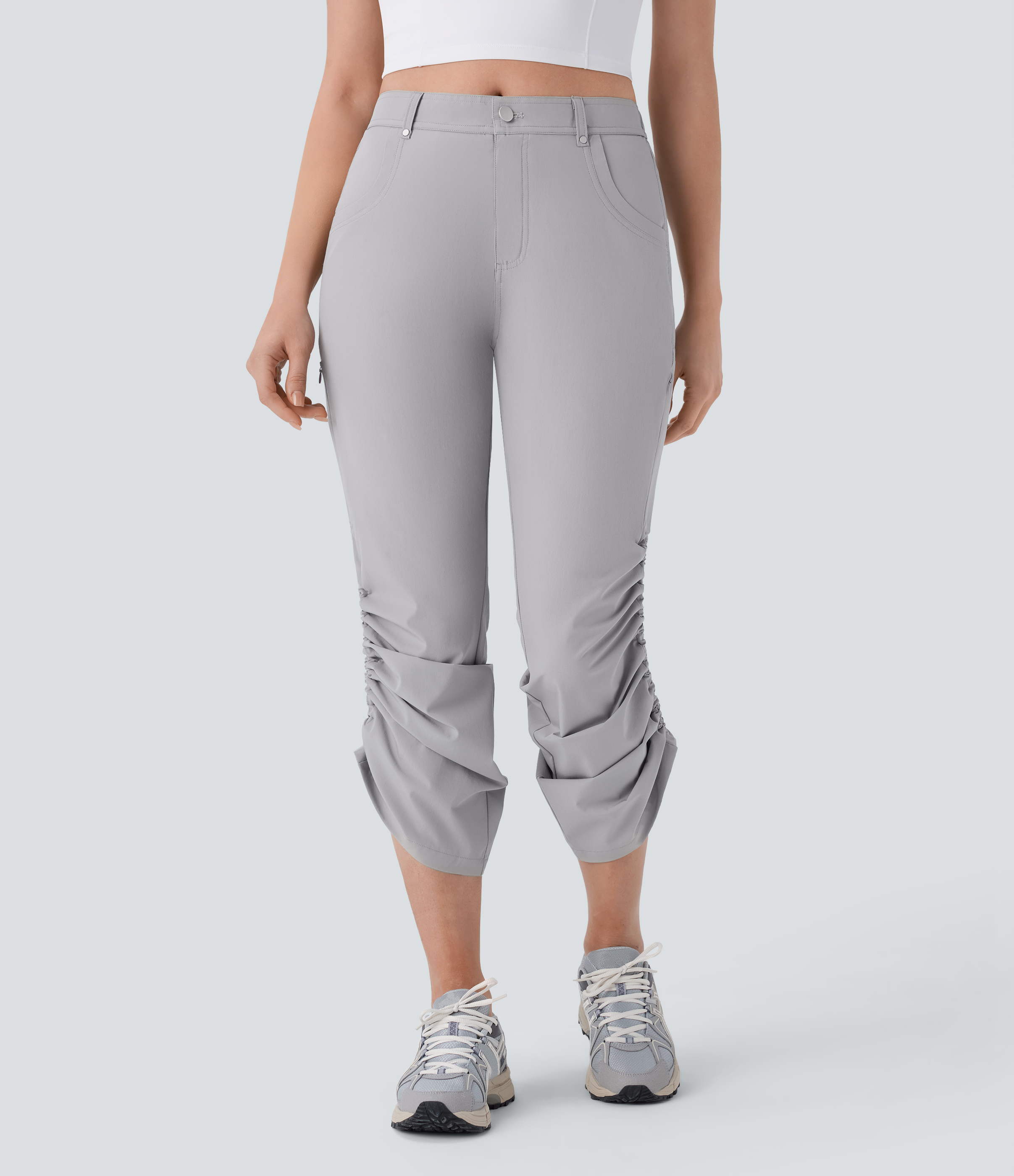Halara Mid Rise Multiple Pockets Zipper Drawstring Cool Touch Hiking Pants  - Koala Grey - M(regular) 