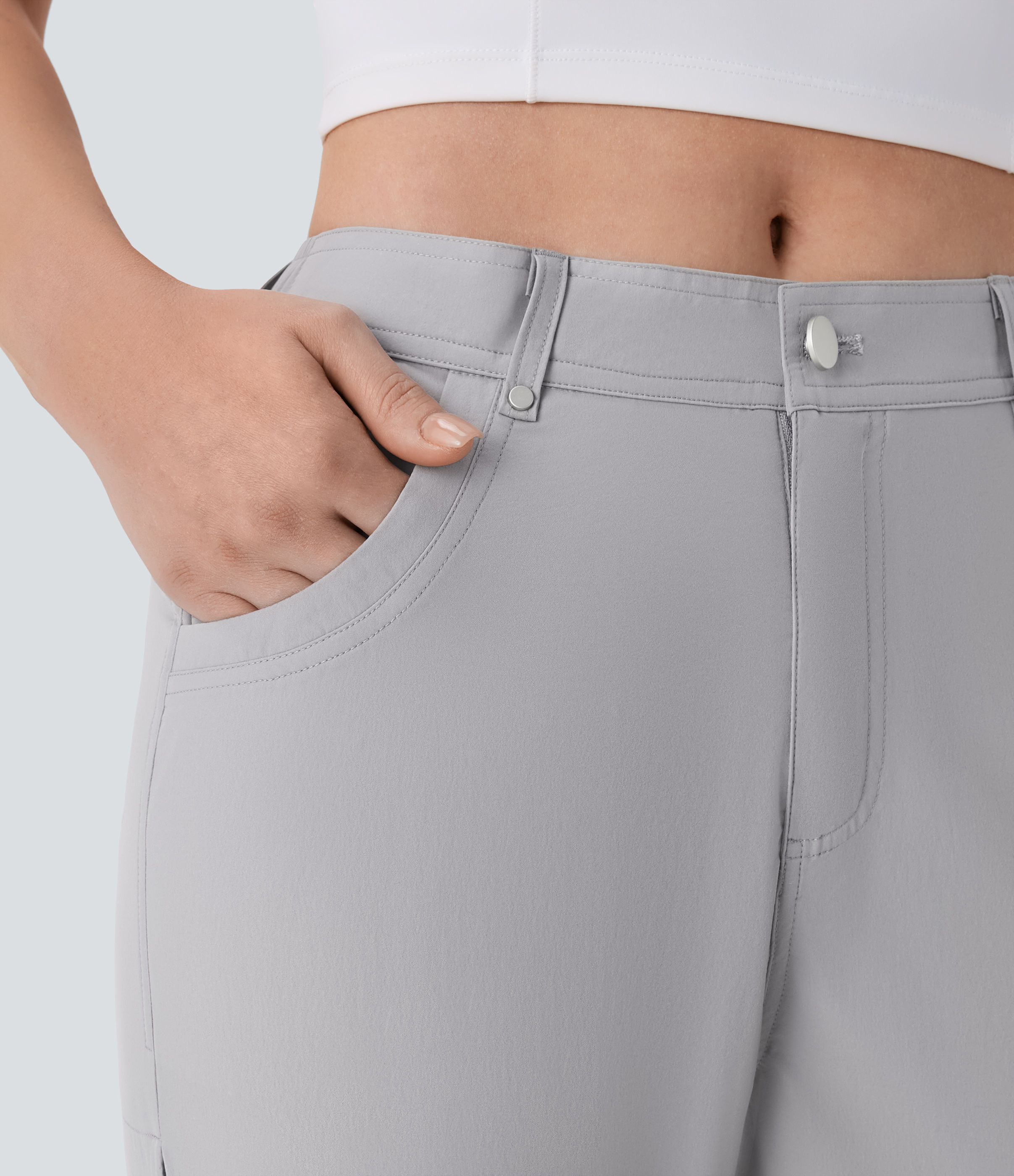 Halara Mid Rise Multiple Pockets Zipper Drawstring Cool Touch Hiking Pants  - Koala Grey - M(regular) 