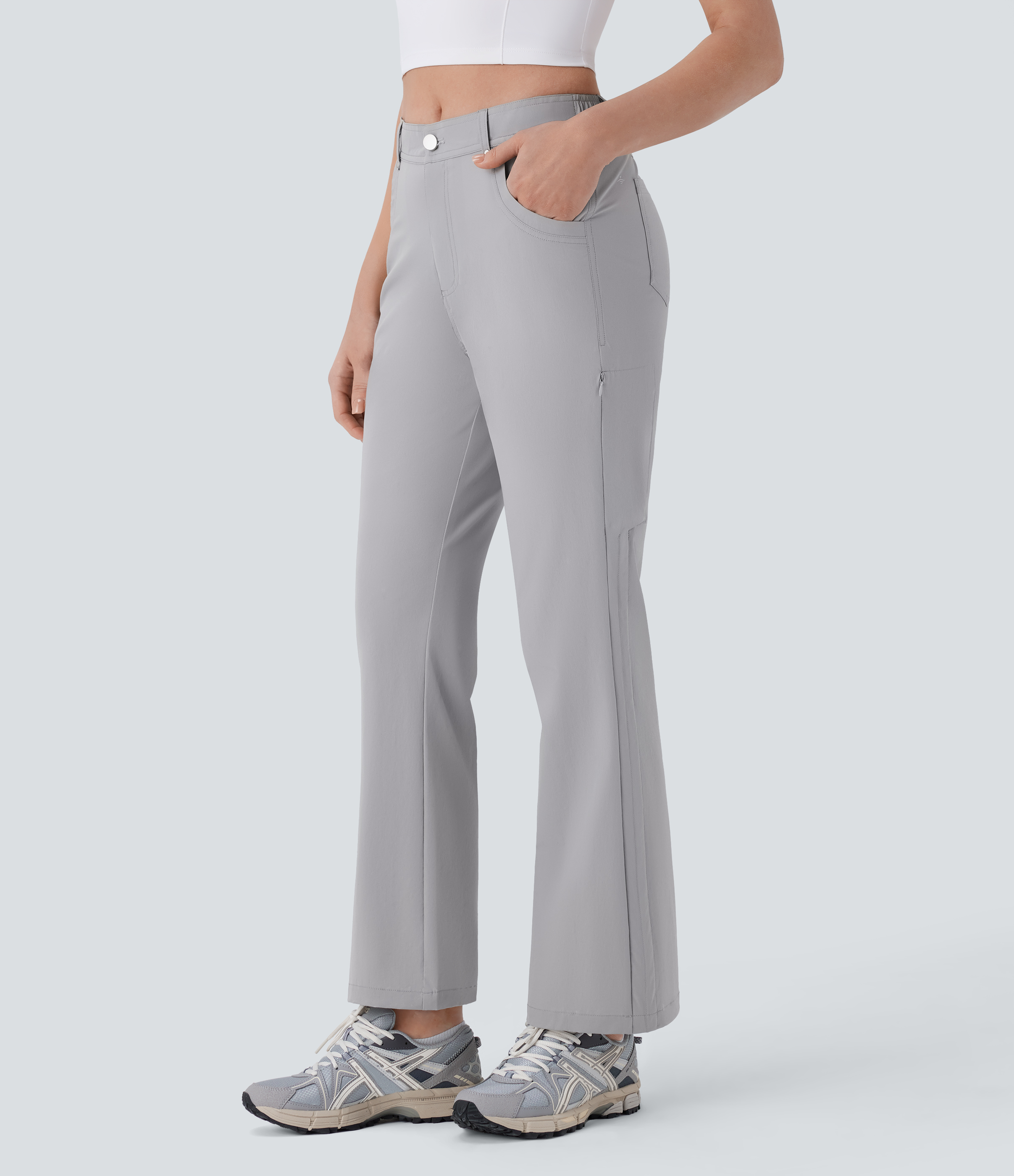 Halara Mid Rise Multiple Pockets Zipper Drawstring Cool Touch Hiking Pants  - Koala Grey - M(regular) 