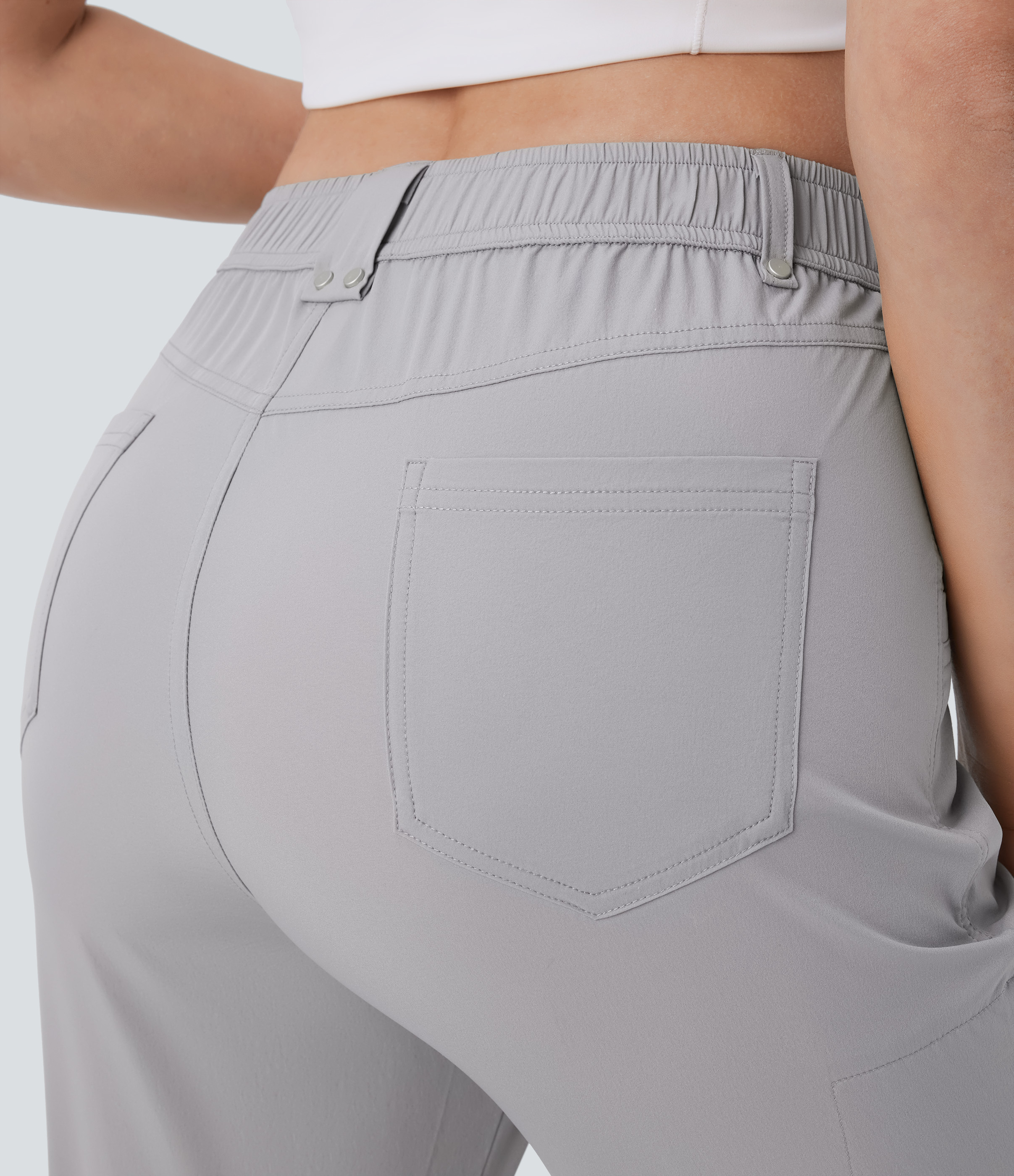 Halara Mid Rise Multiple Pockets Zipper Drawstring Cool Touch Hiking Pants  - Koala Grey - M(regular) 