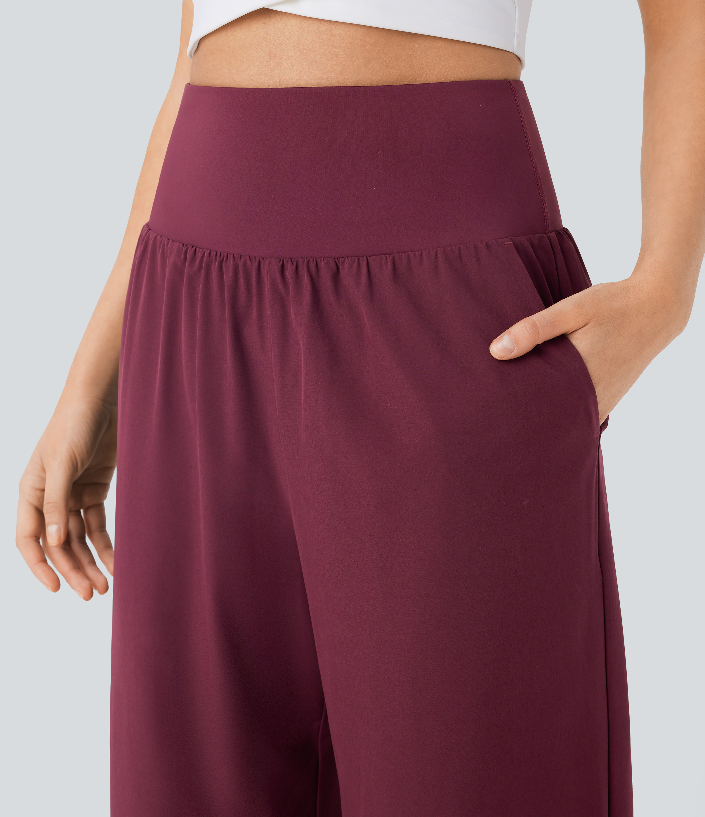 Halara SoCinched High Waisted Tummy Control Side Pocket Split Hem Quick Dry Resort Pants  - Amaranth - M(regular) sweatpants jogger pants 
