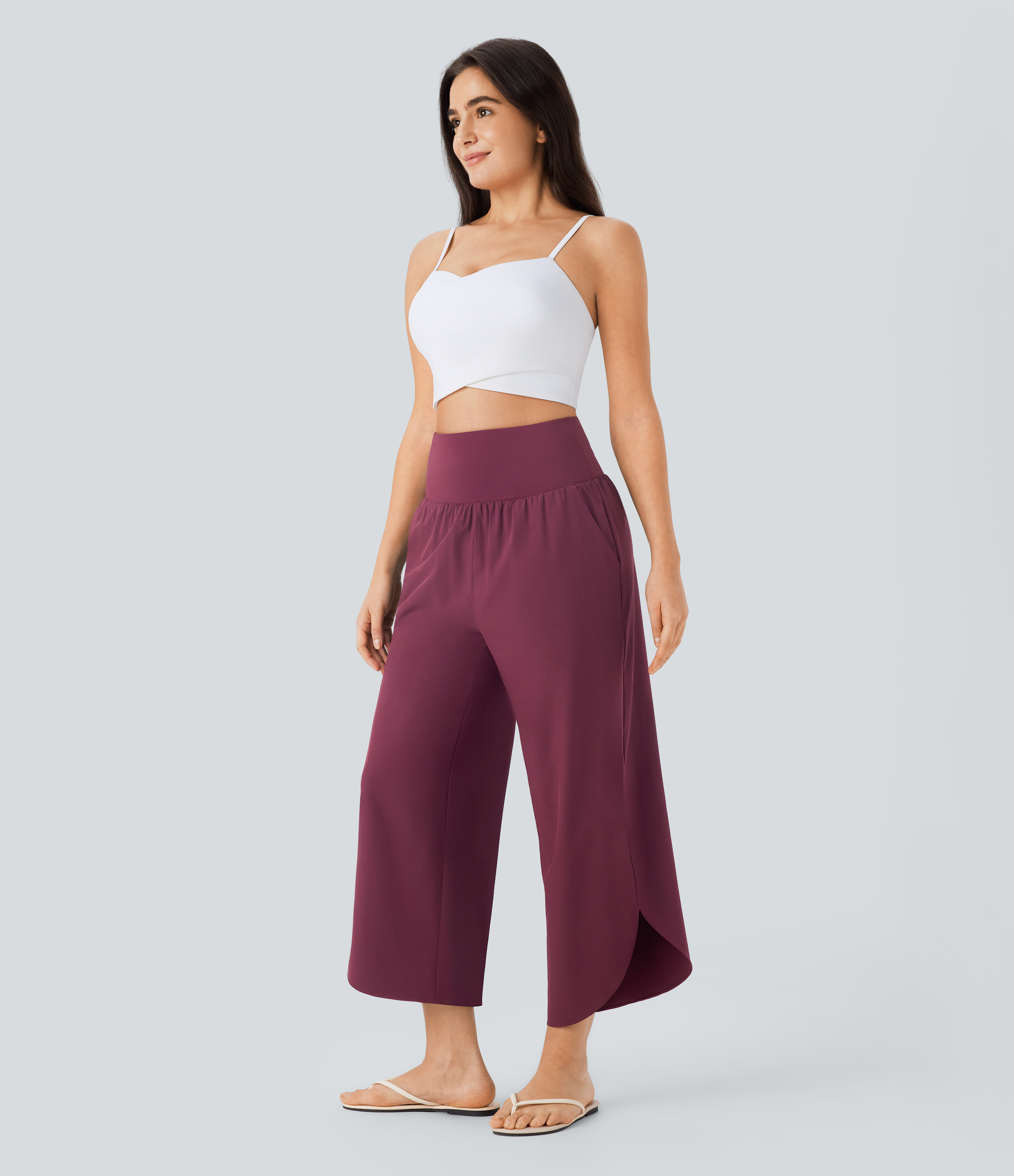 Halara SoCinched High Waisted Tummy Control Side Pocket Split Hem Quick Dry Resort Pants  - Amaranth - M(regular) sweatpants jogger pants 