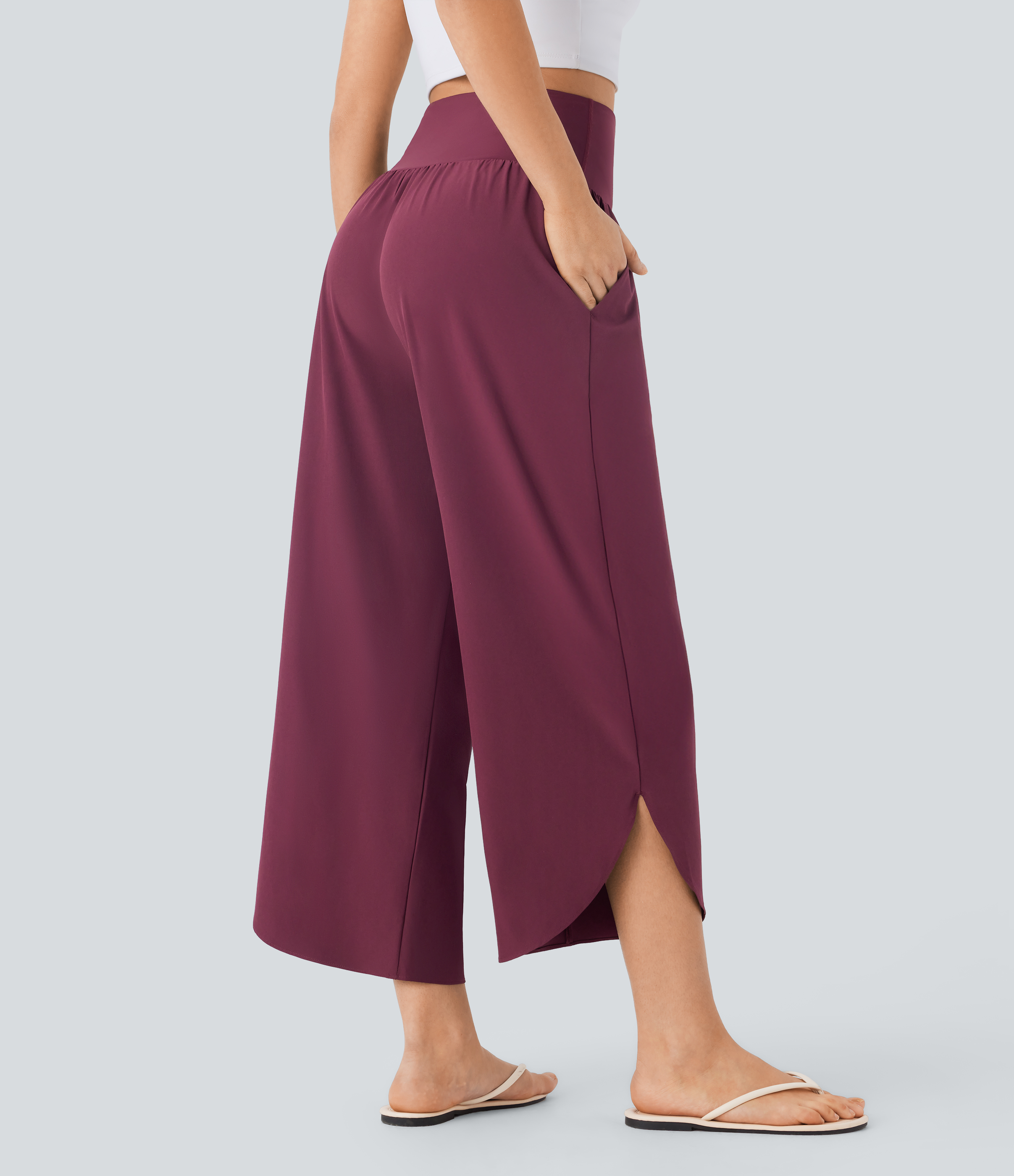 Halara SoCinched High Waisted Tummy Control Side Pocket Split Hem Quick Dry Resort Pants  - Amaranth - M(regular) sweatpants jogger pants 
