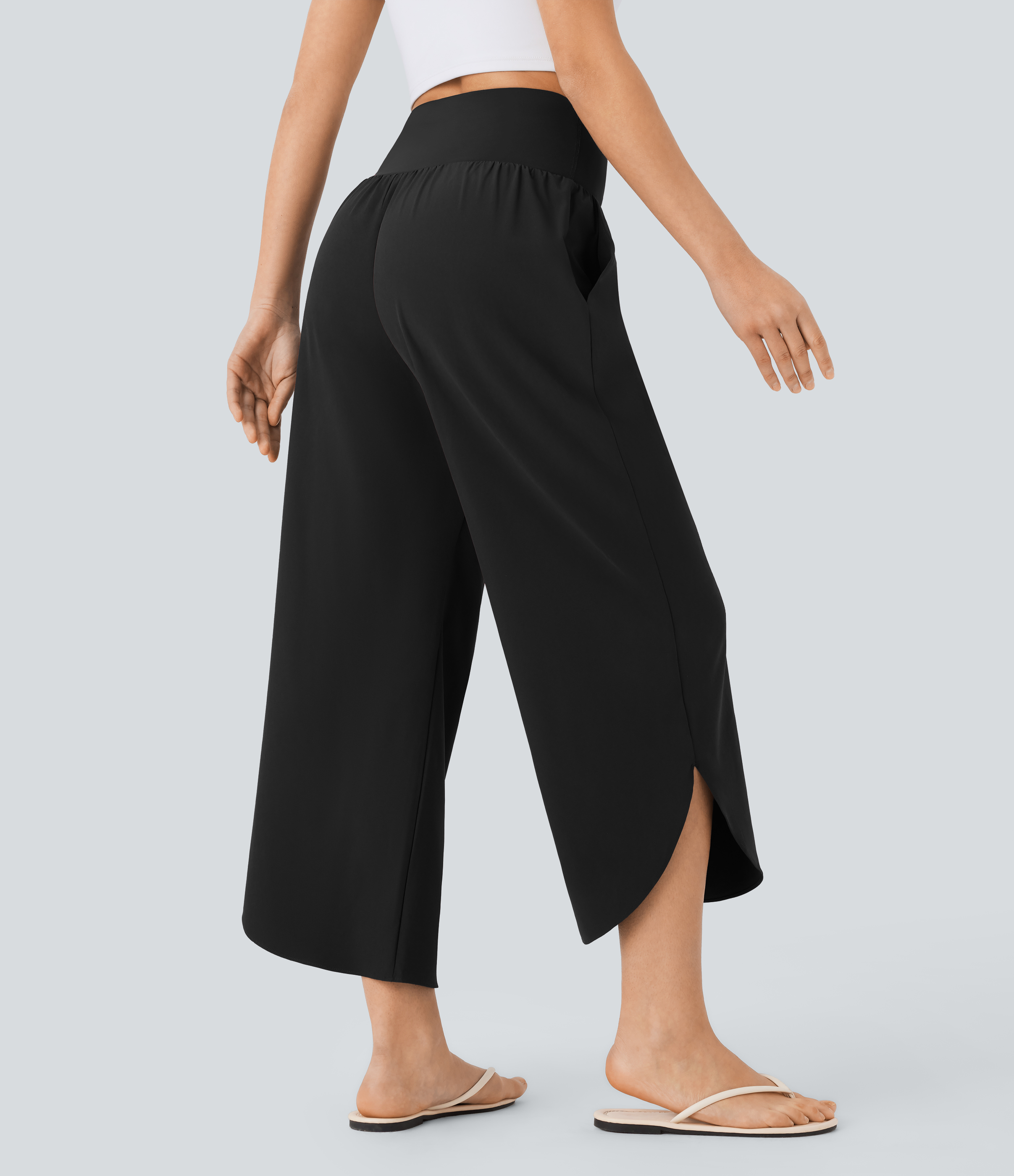 Black Pantalon fluide resort Breezeful™ à séchage rapide, coupe fendue et effet ventre plat / 2