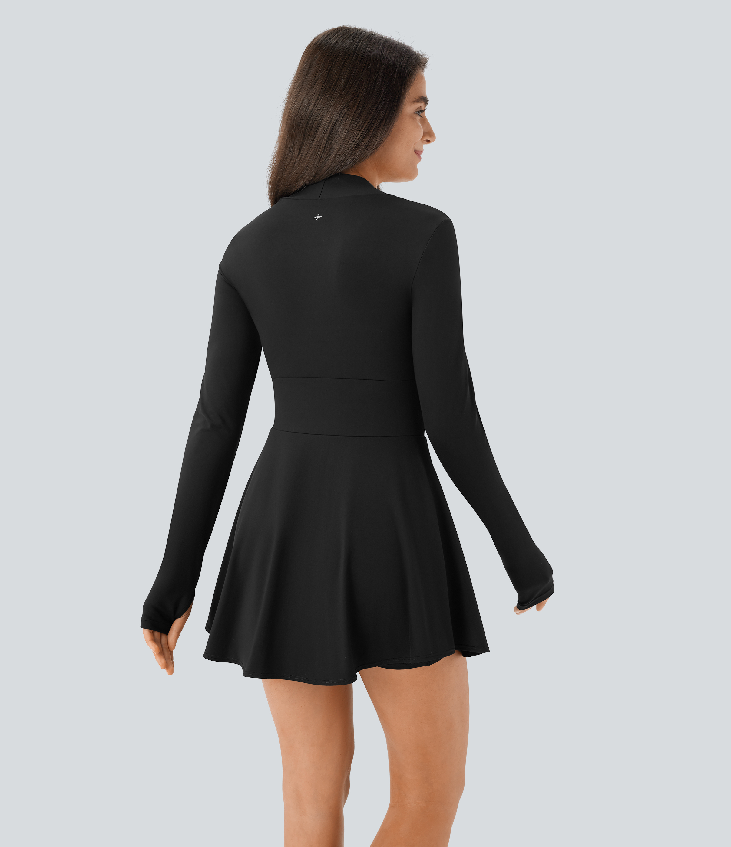 Halara Softlyzeroв„ў Airy Long Sleeve Thumb Hole 2-in-1 Side Pocket Flare Cool Touch Micro Mini Pickleball Dress Workout Dress - Black - S 