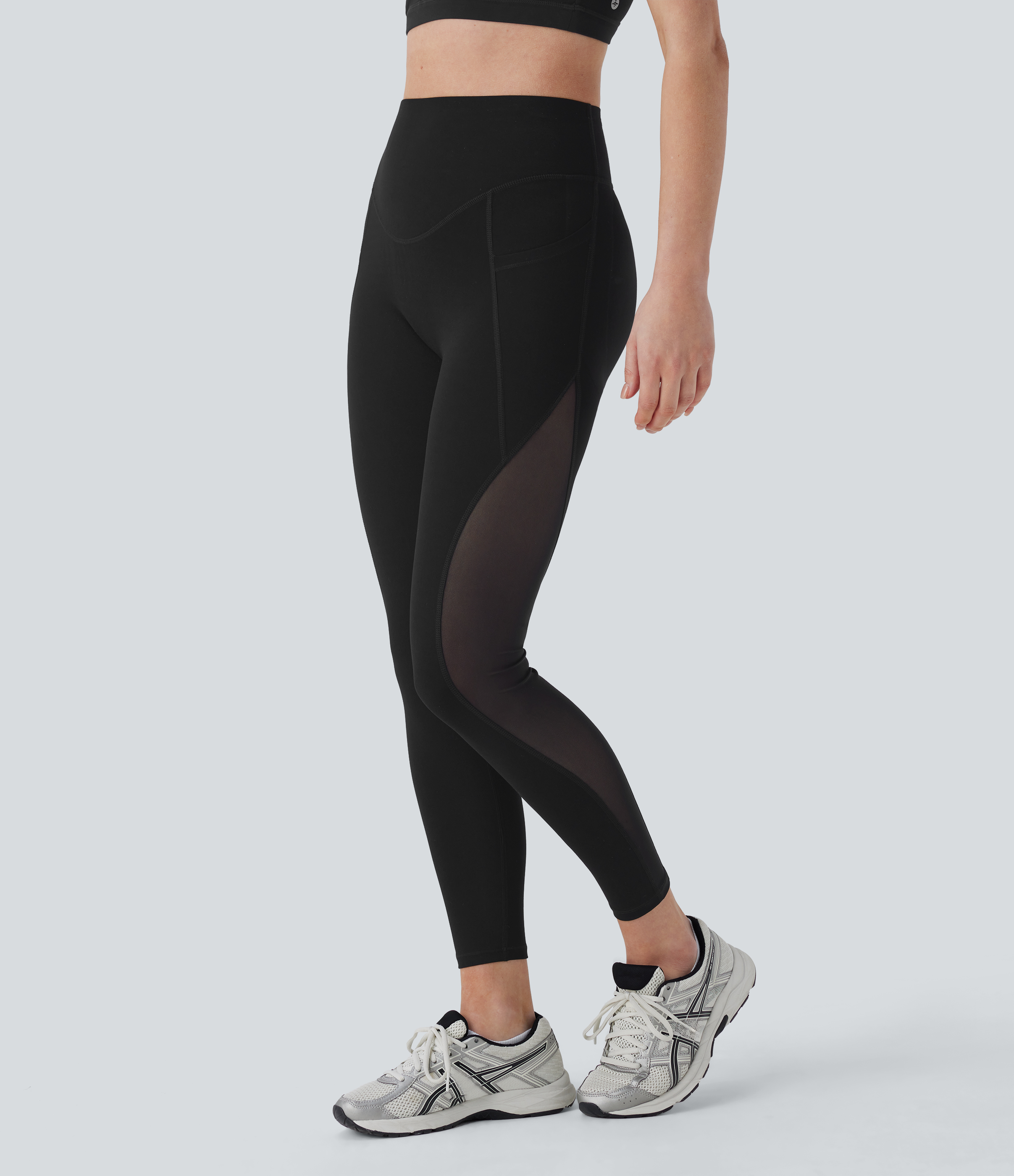 Halara Halara UltraSculptв„ў SoCinched Super High Waisted Butt Lifting Tummy Control Side Pocket Contrast Mesh Shaping Workout Leggings  - Black - S(7/8) 