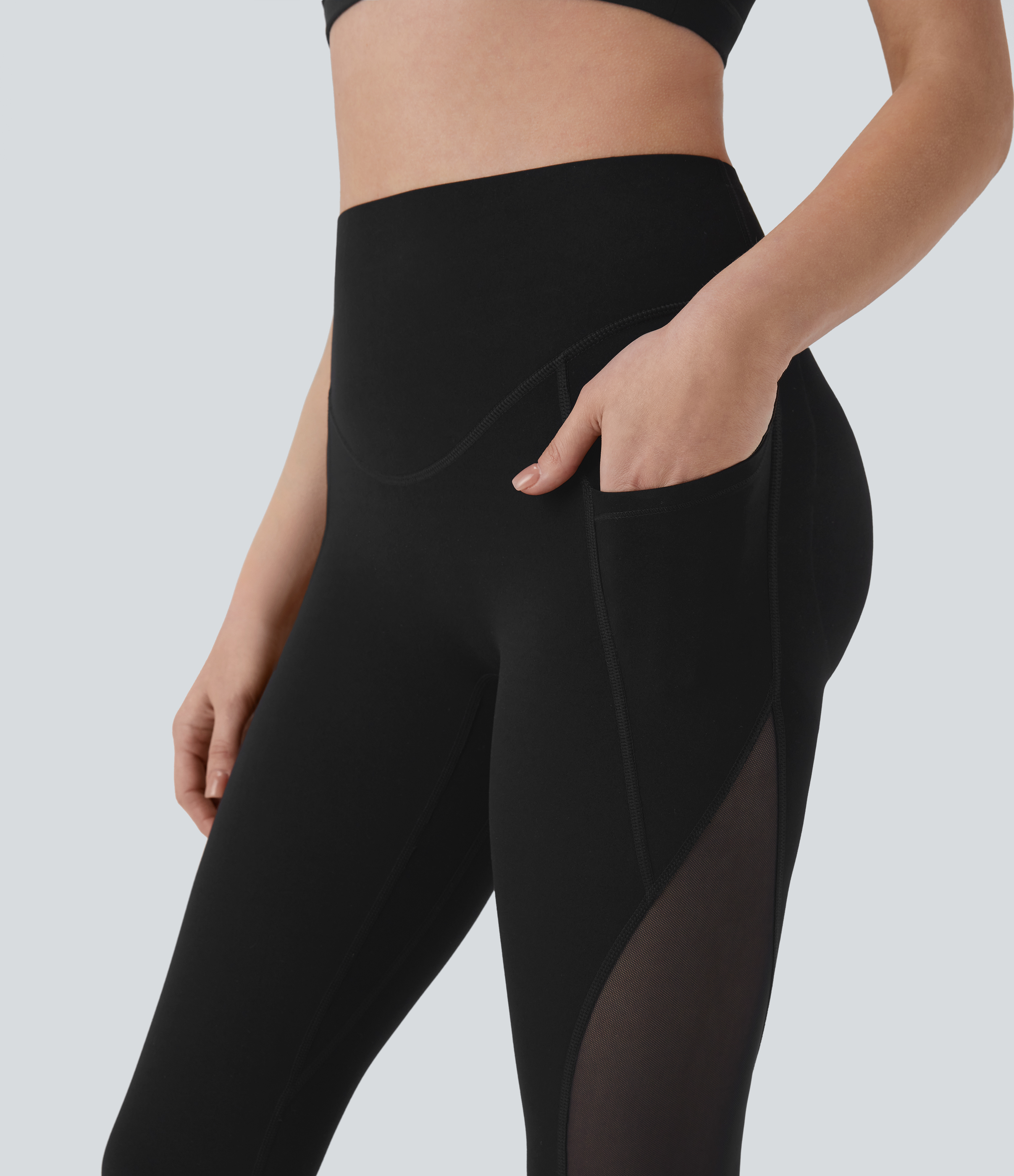 Halara Halara UltraSculptв„ў SoCinched Super High Waisted Butt Lifting Tummy Control Side Pocket Contrast Mesh Shaping Workout Leggings  - Black - S(7/8) 