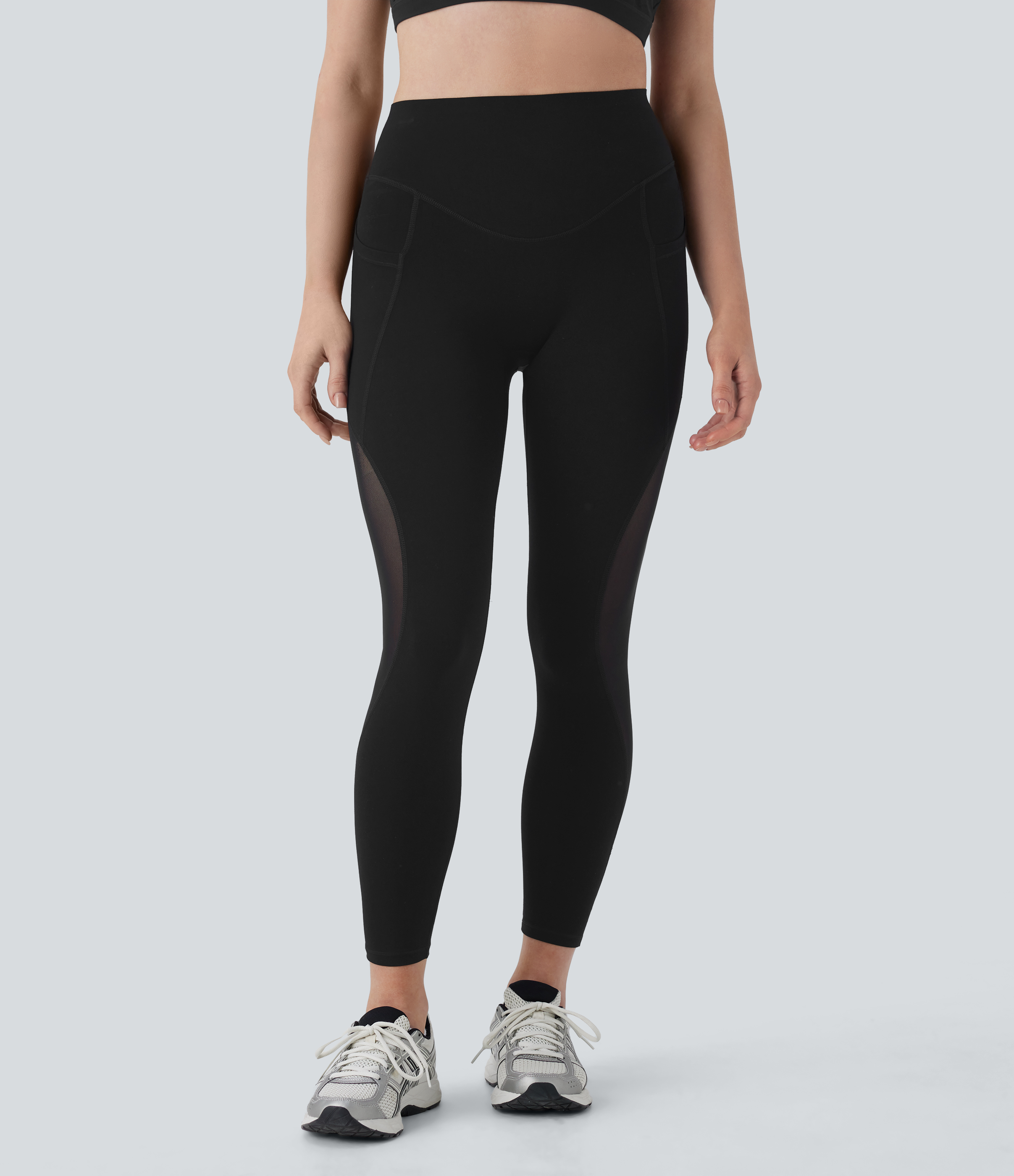 Halara Halara UltraSculptв„ў SoCinched Super High Waisted Butt Lifting Tummy Control Side Pocket Contrast Mesh Shaping Workout Leggings  - Black - S(7/8) 