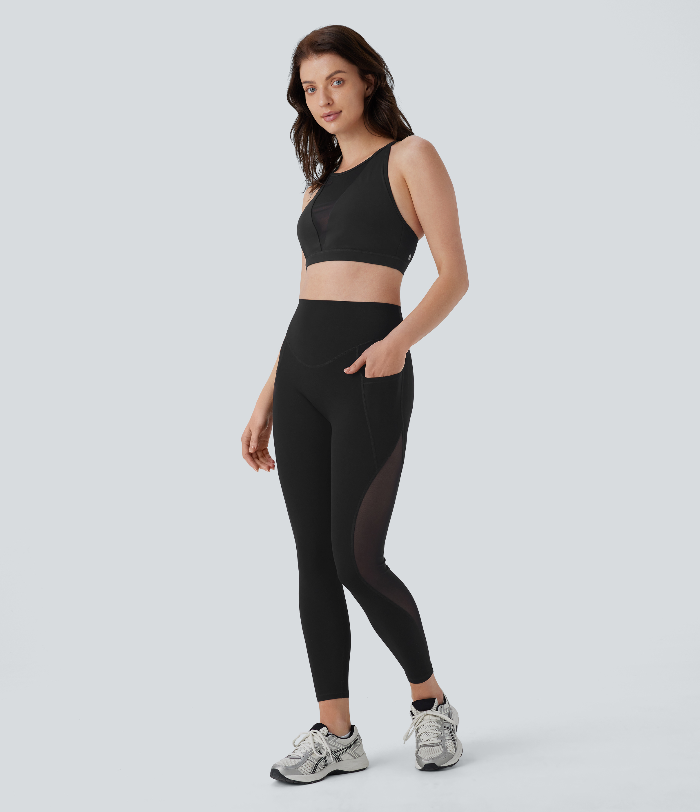 Halara Halara UltraSculptв„ў SoCinched Super High Waisted Butt Lifting Tummy Control Side Pocket Contrast Mesh Shaping Workout Leggings  - Black - S(7/8) 