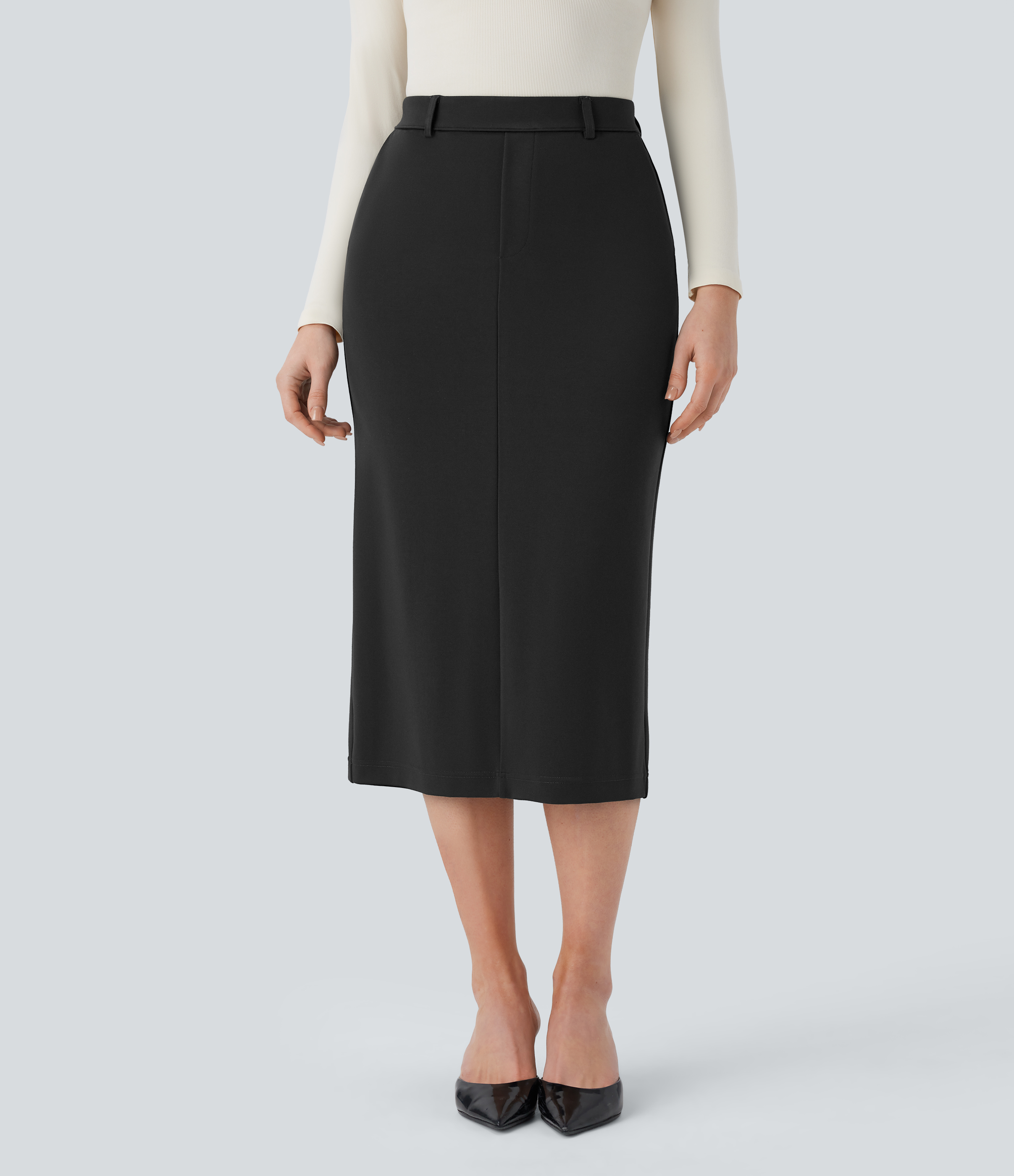 Halara High Waisted Side Pocket Split Straight Midi Work Skirt  - Black - M(regular) 