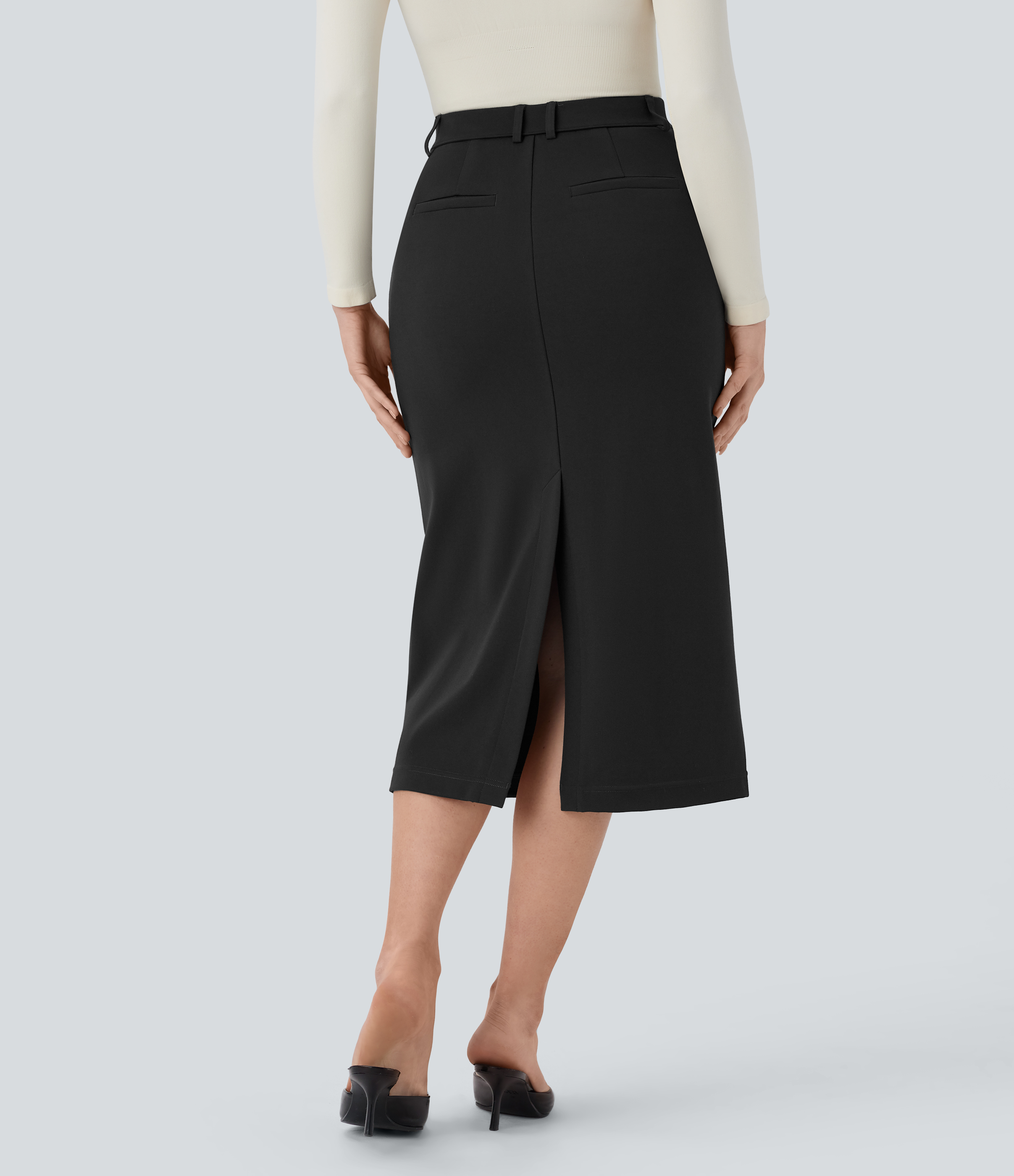 Halara High Waisted Side Pocket Split Straight Midi Work Skirt  - Black - M(regular) 