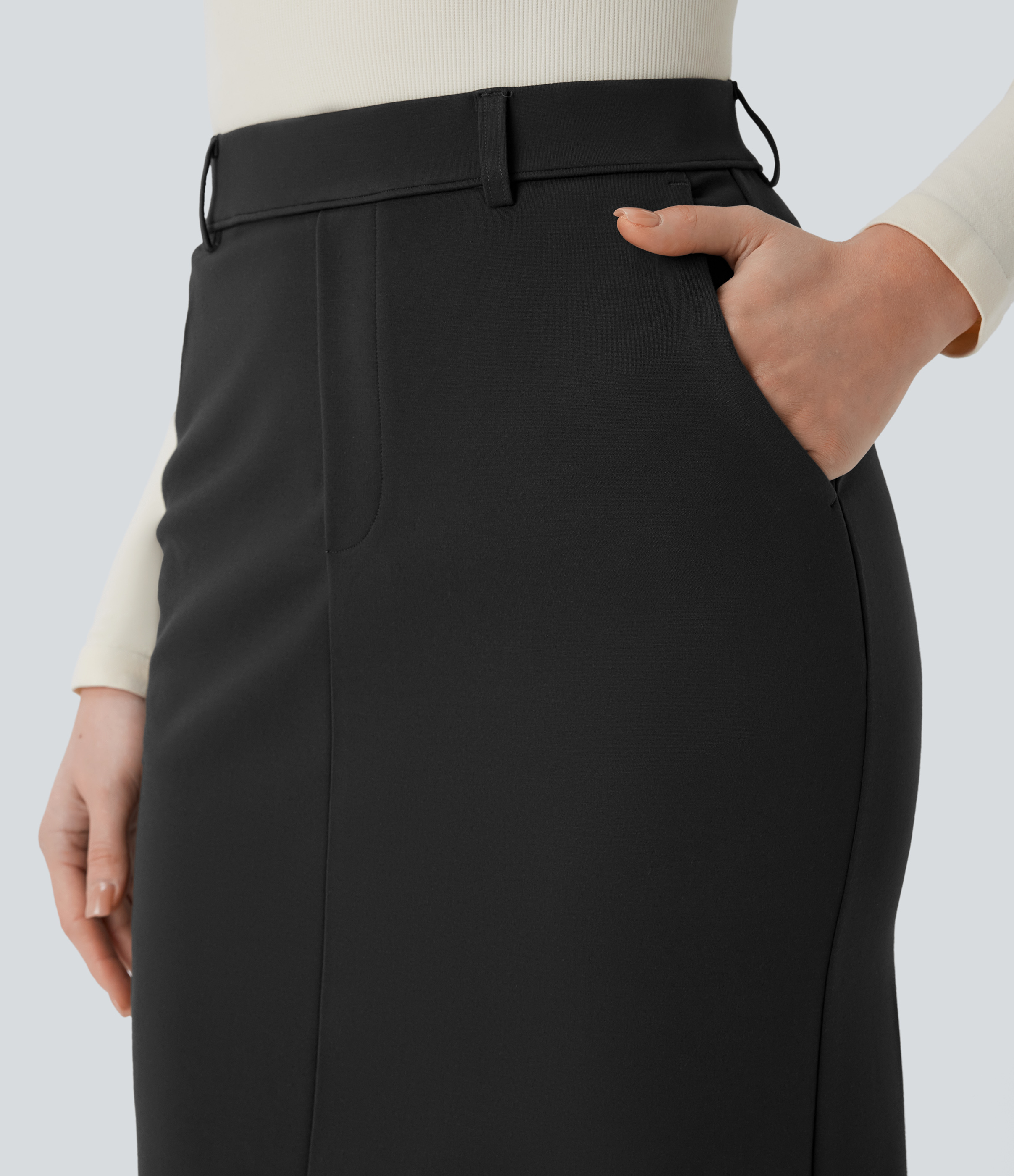Halara High Waisted Side Pocket Split Straight Midi Work Skirt  - Black - M(regular) 