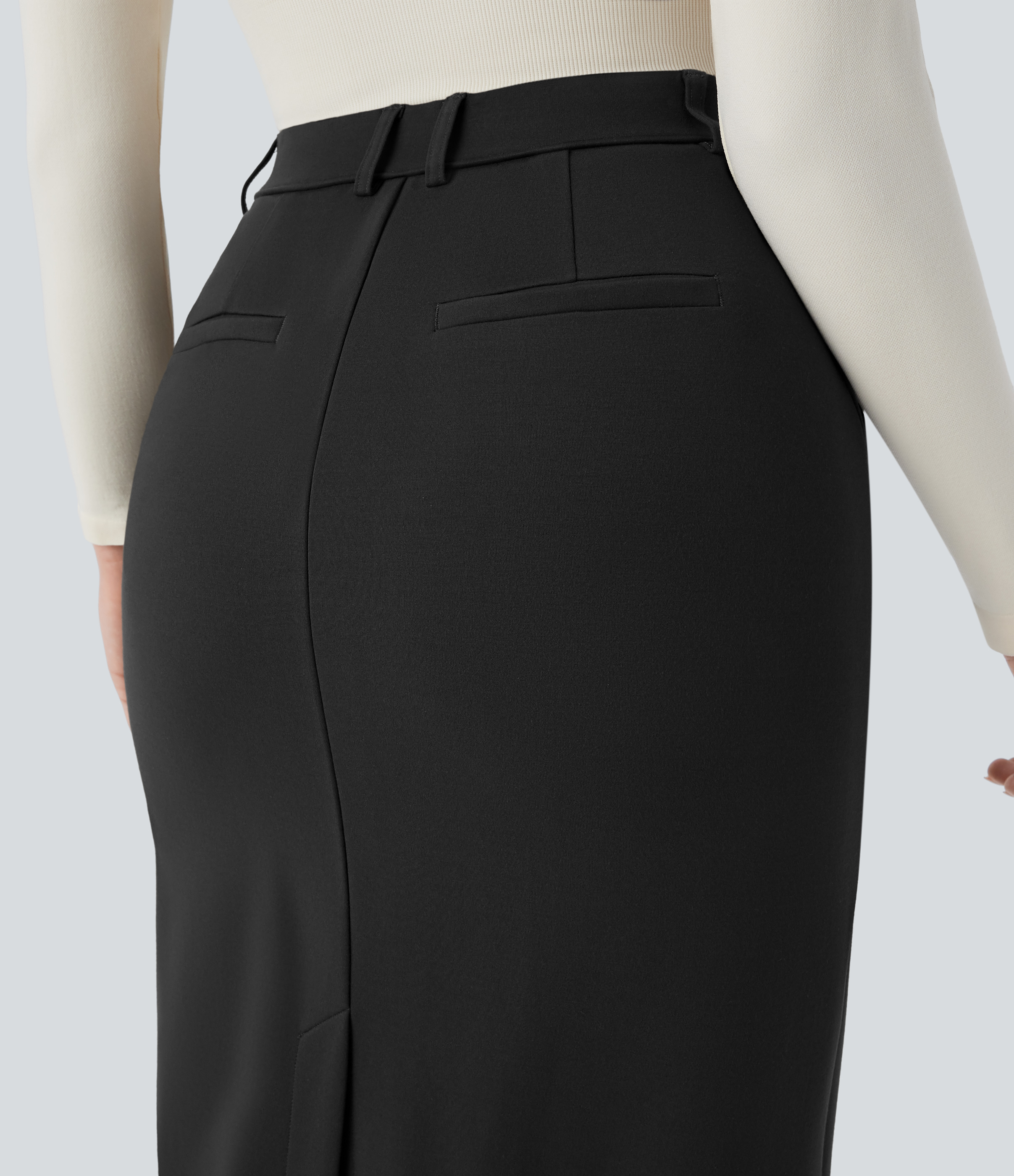 Halara High Waisted Side Pocket Split Straight Midi Work Skirt  - Black - M(regular) 