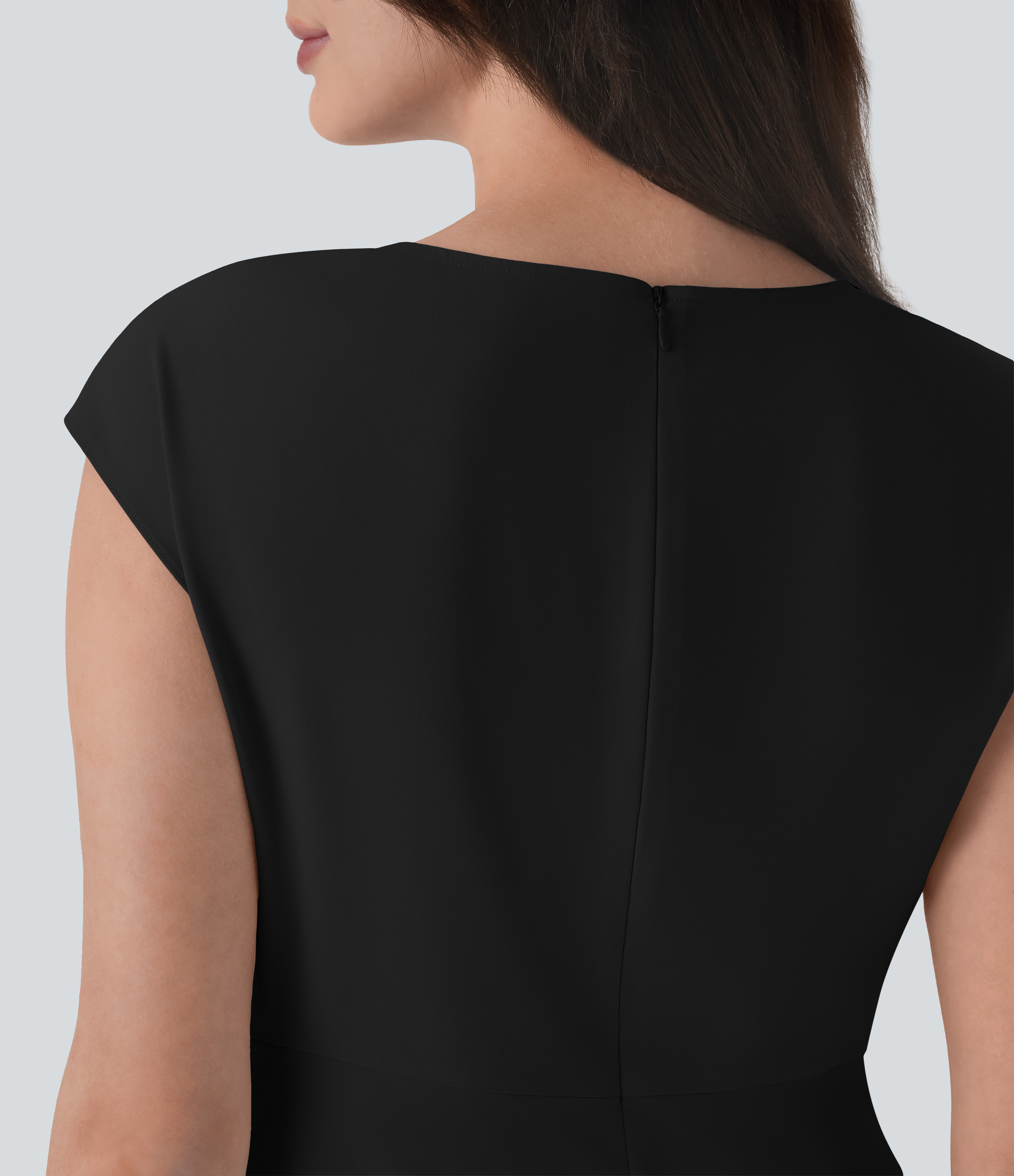 Halara Boat Neck Ruched Cap Sleeve Back Invisible Zipper Work Top Tank Top - Black - S golf tops halter top tunic tops sleeveless tops 