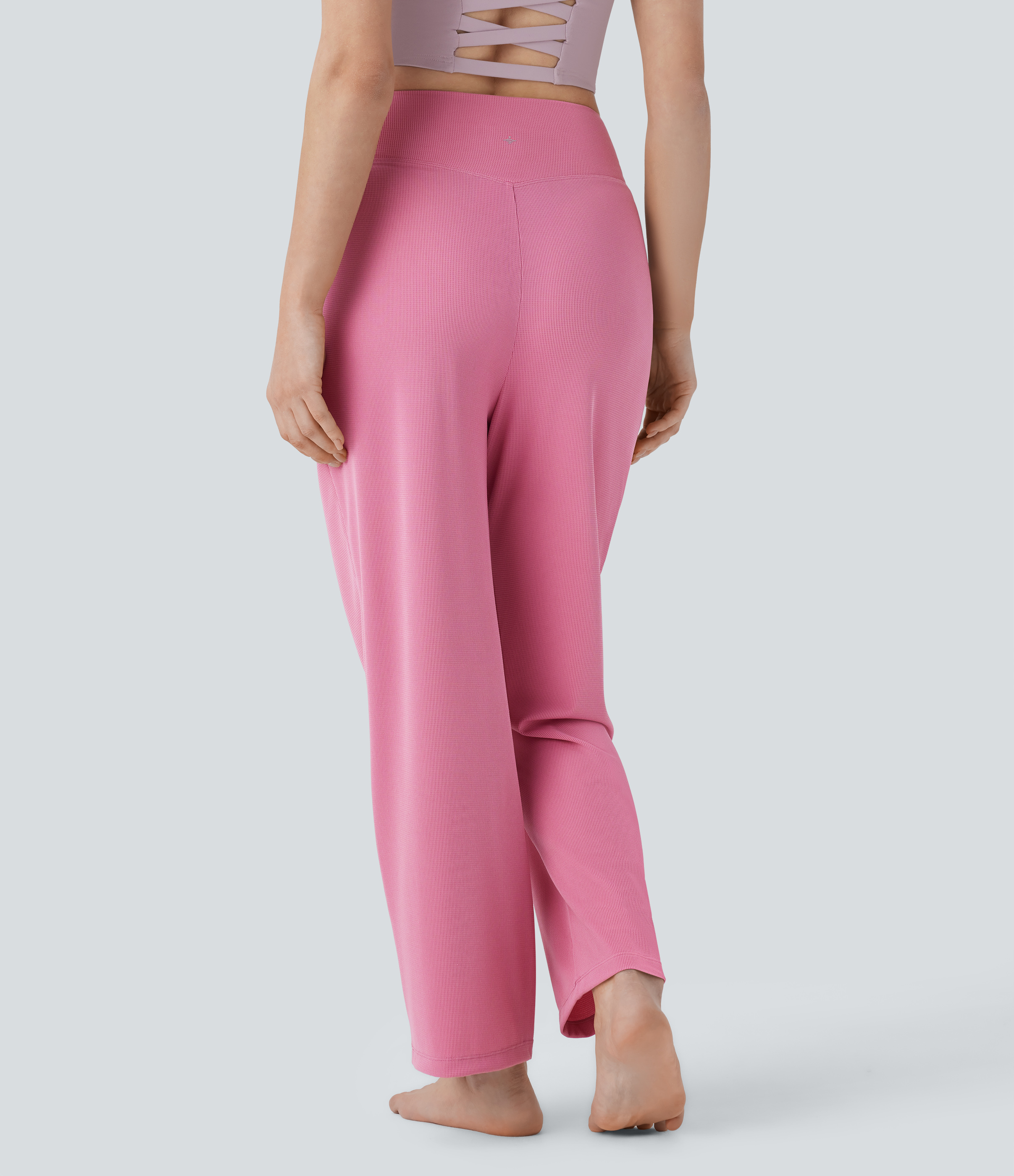Halara Mid Rise Side Pocket Straight Leg Waffle Yoga Pants  - Rouge Pink - XL(regular) 