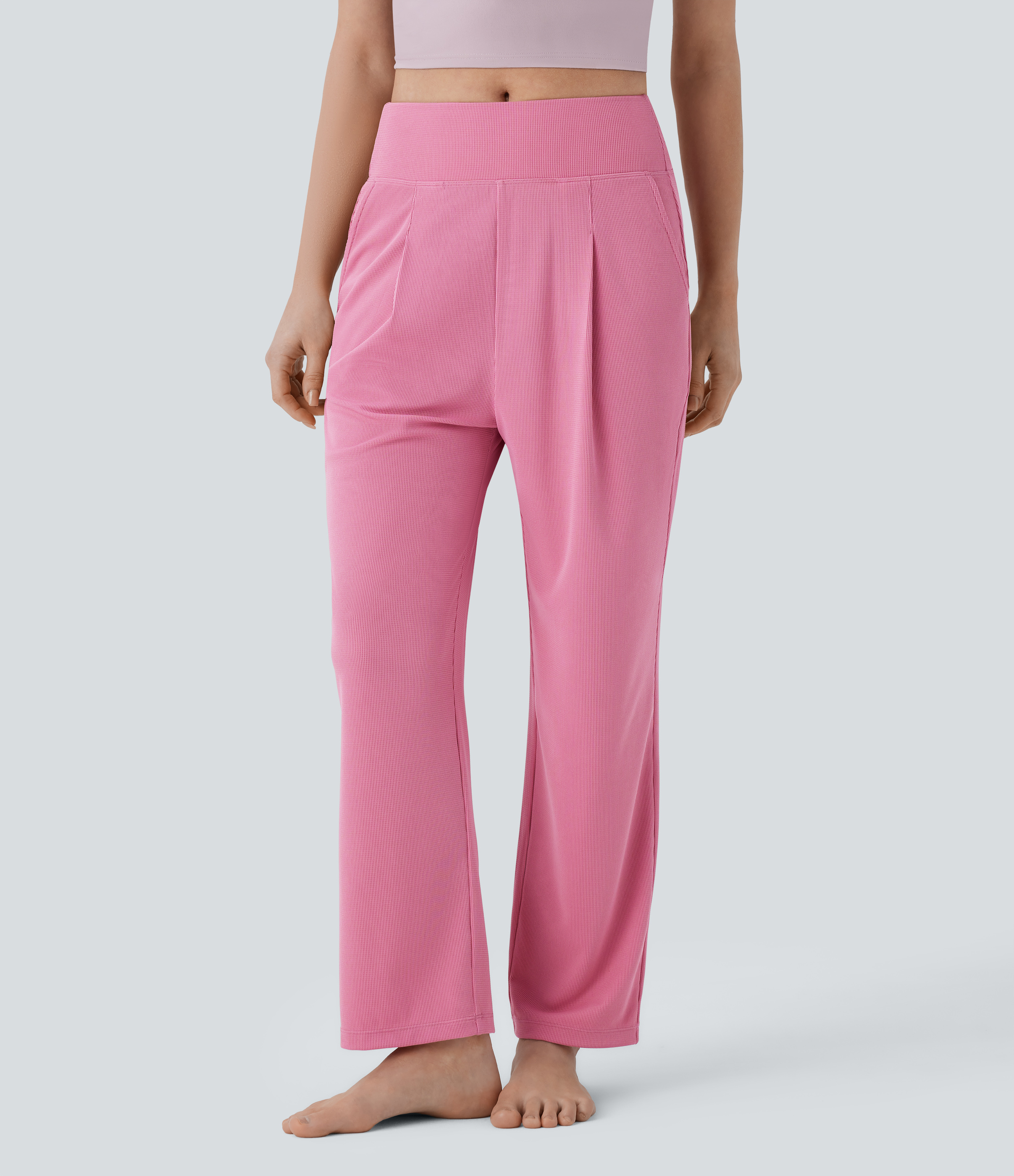 Halara Mid Rise Side Pocket Straight Leg Waffle Yoga Pants  - Rouge Pink - XL(regular) 