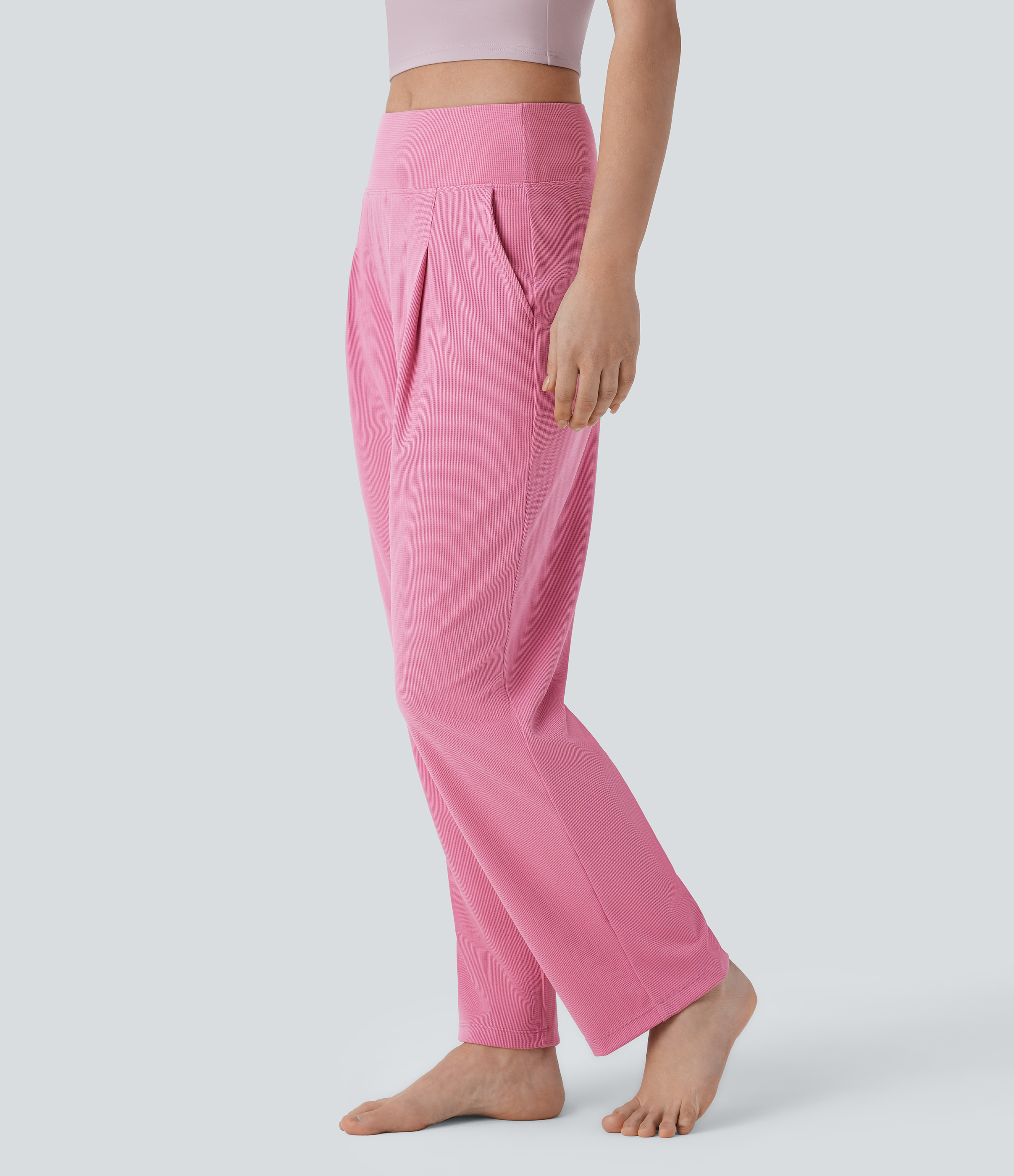 Halara Mid Rise Side Pocket Straight Leg Waffle Yoga Pants  - Rouge Pink - XL(regular) 