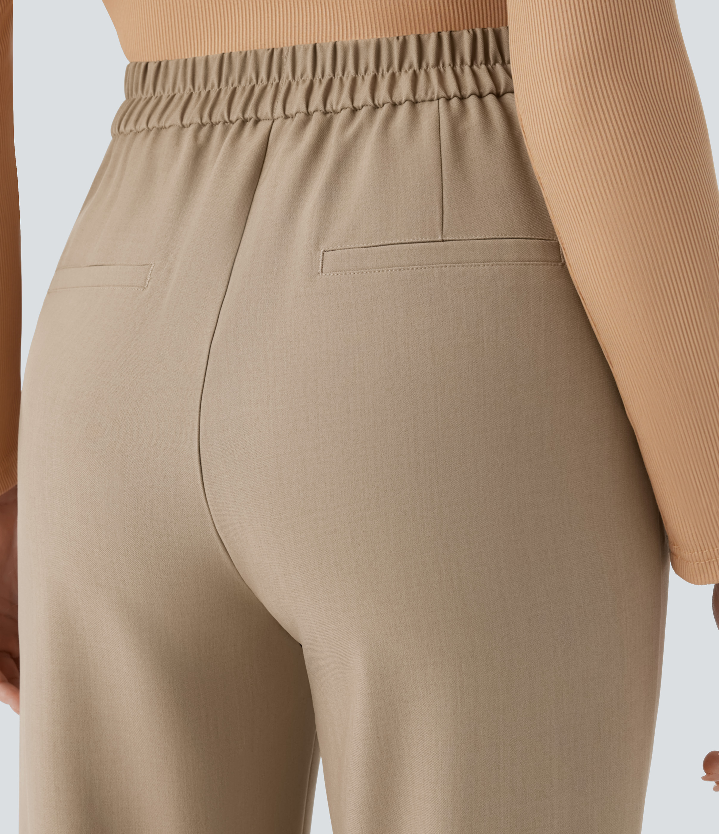 Halara High Waisted Invisible Zipper Button Side Pocket Work Tapered Pants  - Travertine - S(regular) sweatpants jogger pants 