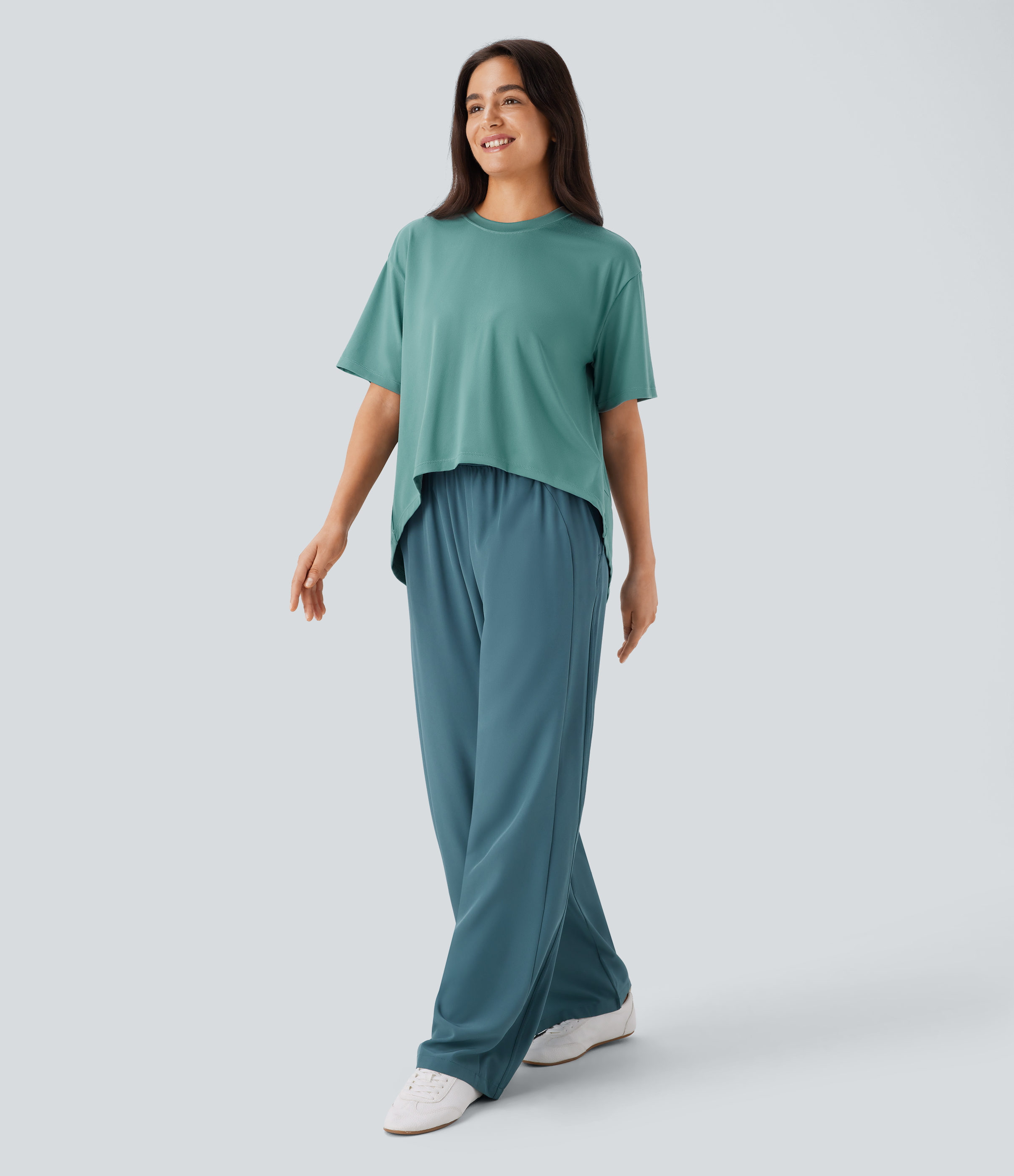 Halara Round Neck Short Sleeve High Low Asymmetric Hem Casual Top Tank Top - Canton - S golf tops halter top tunic tops sleeveless tops 
