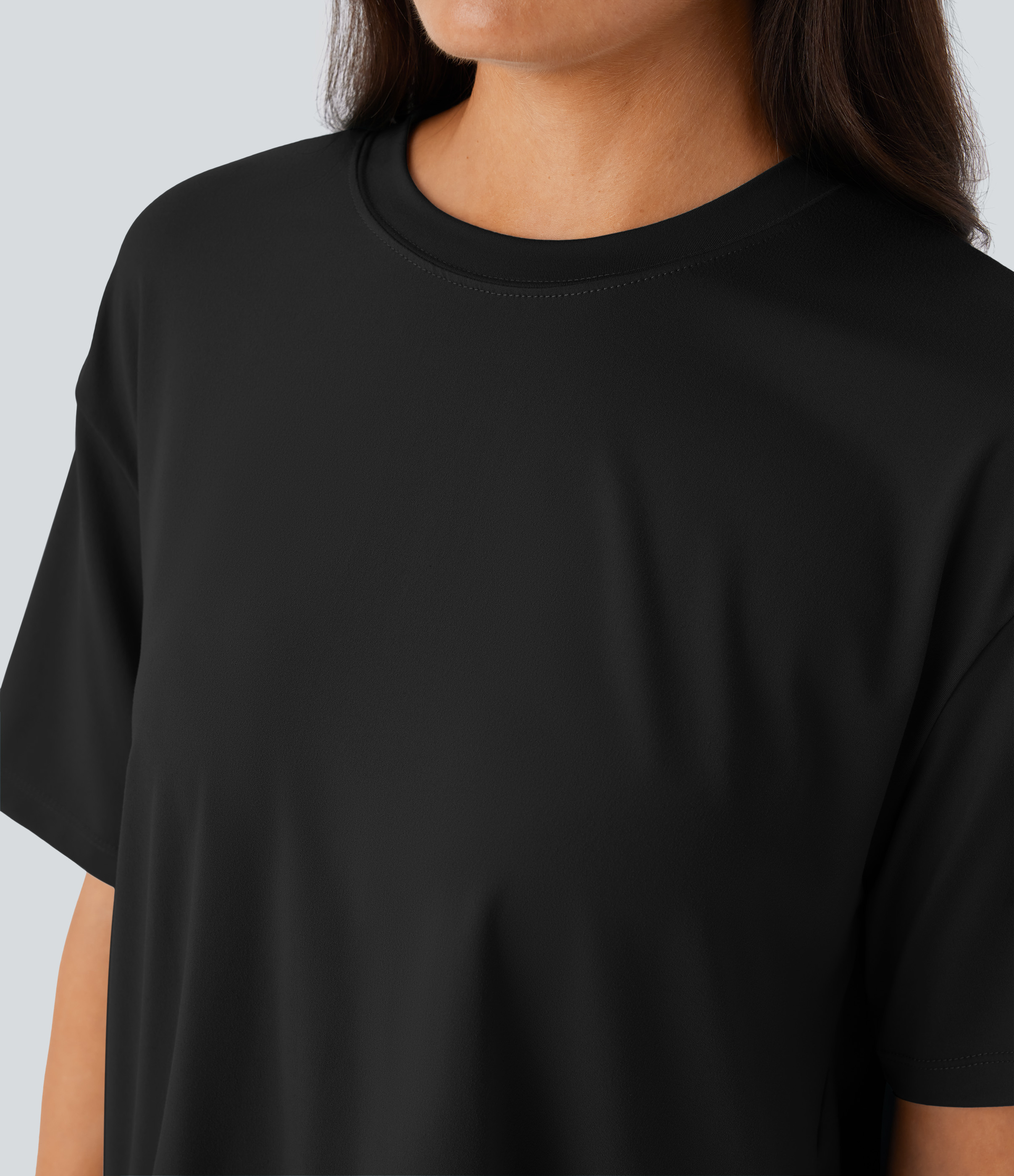 Halara Round Neck Short Sleeve High Low Asymmetric Hem Casual Top Tank Top - Black - M golf tops halter top tunic tops sleeveless tops 