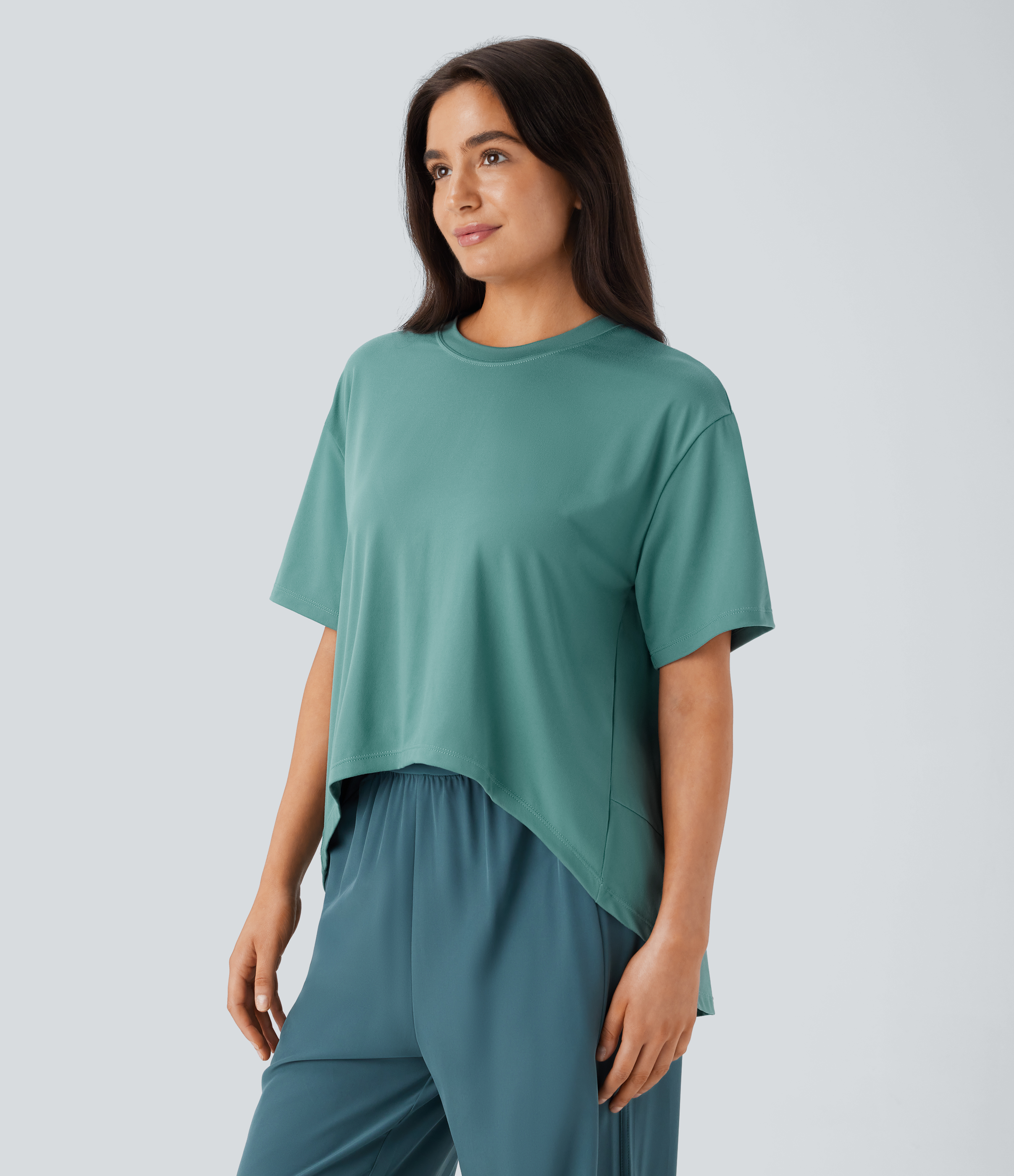 Halara Round Neck Short Sleeve High Low Asymmetric Hem Casual Top Tank Top - Canton - S golf tops halter top tunic tops sleeveless tops 