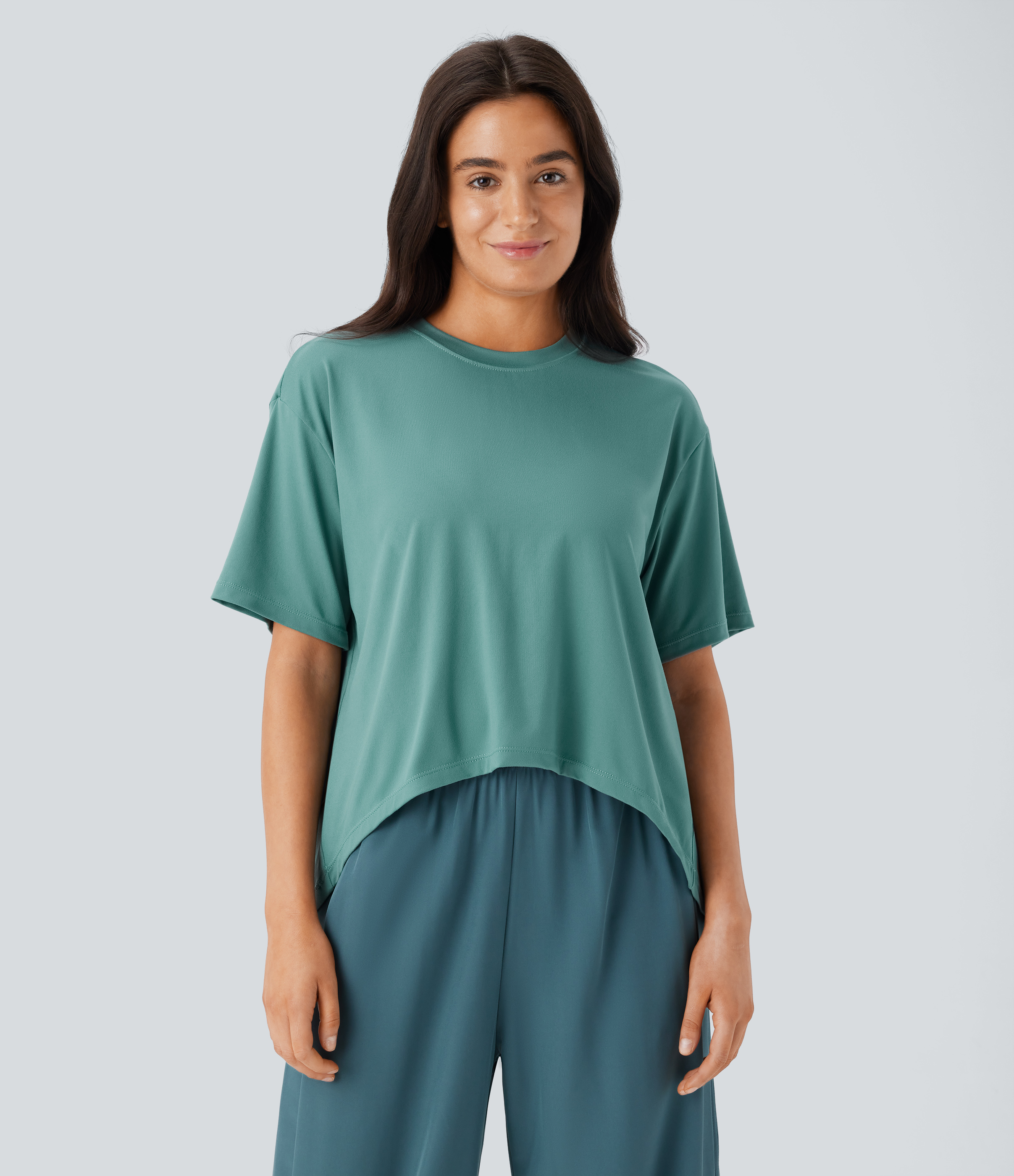 Halara Round Neck Short Sleeve High Low Asymmetric Hem Casual Top Tank Top - Canton - S golf tops halter top tunic tops sleeveless tops 