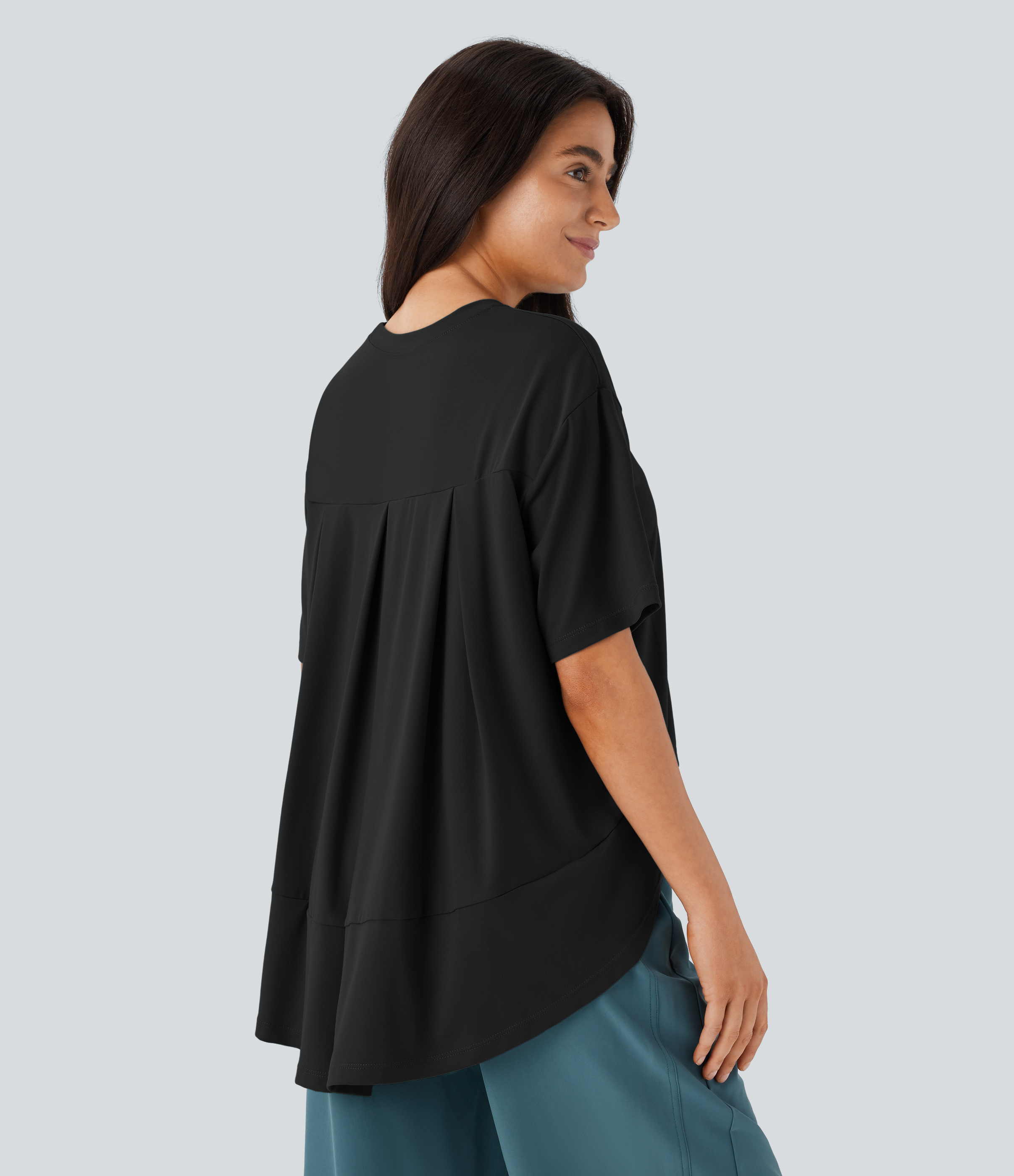Halara Round Neck Short Sleeve High Low Asymmetric Hem Casual Top Tank Top - Black - M golf tops halter top tunic tops sleeveless tops 
