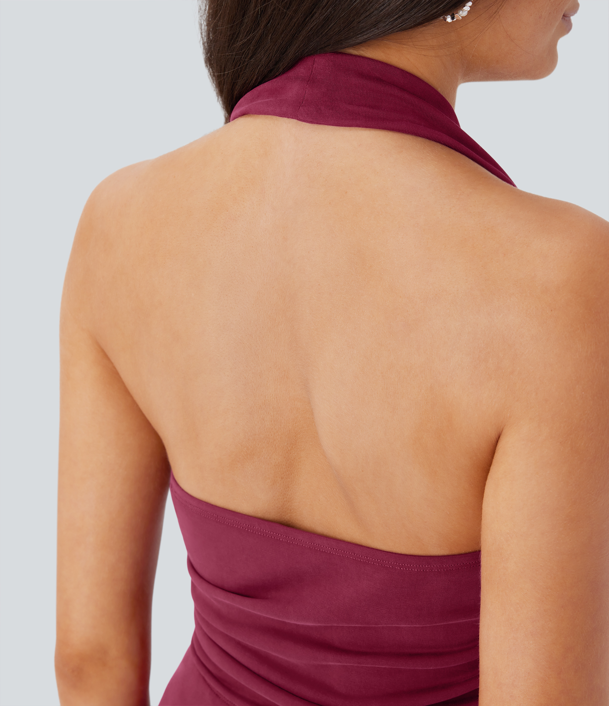 Halara Halter Cowl Neck Backless Ruched 2-in-1 Micro Party Dress Casual Dress - Oxblood Red - L slip dress beach dress ruched dress 